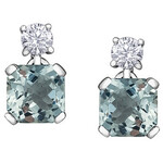 Maple Leaf Diamonds 14K WG 2 Aquamarine 5x5mm Diamond Earrings