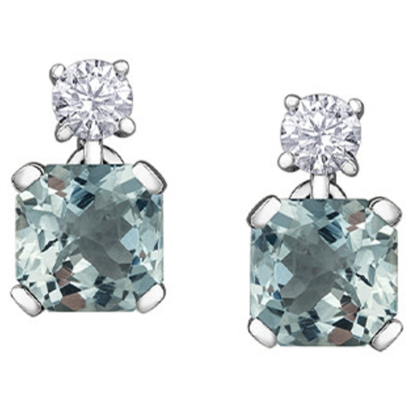 Maple Leaf Diamonds 14K WG 2 Aquamarine 5x5mm Diamond Earrings