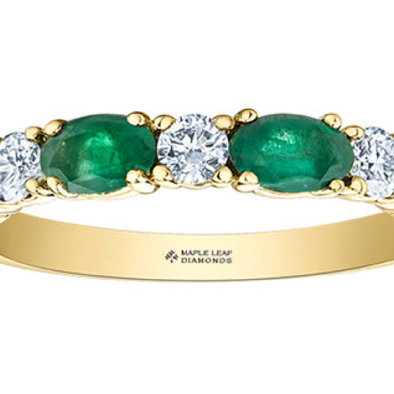 Maple Leaf Diamonds 14K YG 4 Emerald 5x3MM Ring