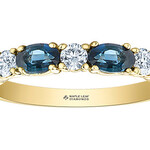 Maple Leaf Diamonds **14K YG 4 Sapphire 5x3mm 3 Round Diamond .08CT Ring