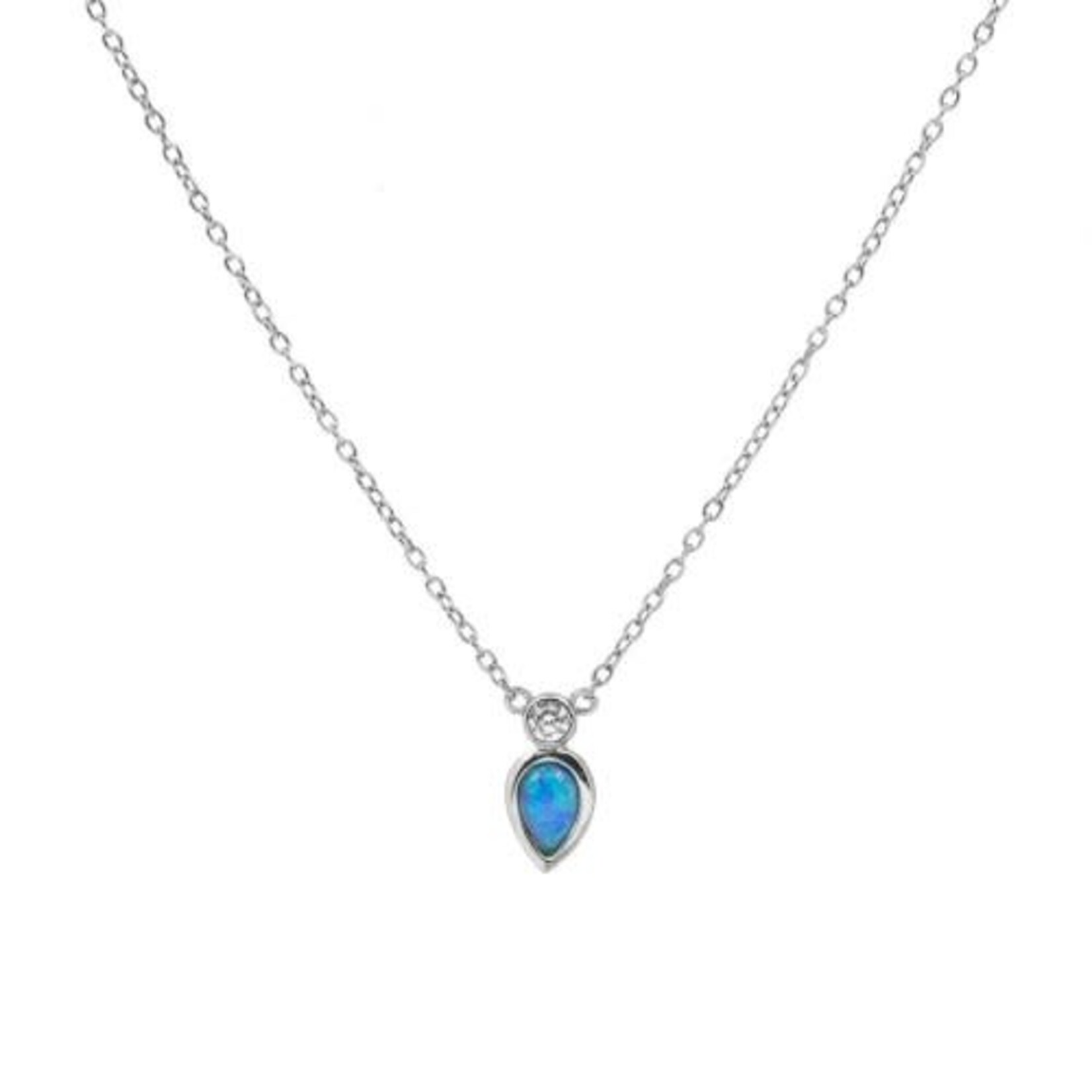 Sterling Silver Tear Drop Opal Necklace with CZ on Top