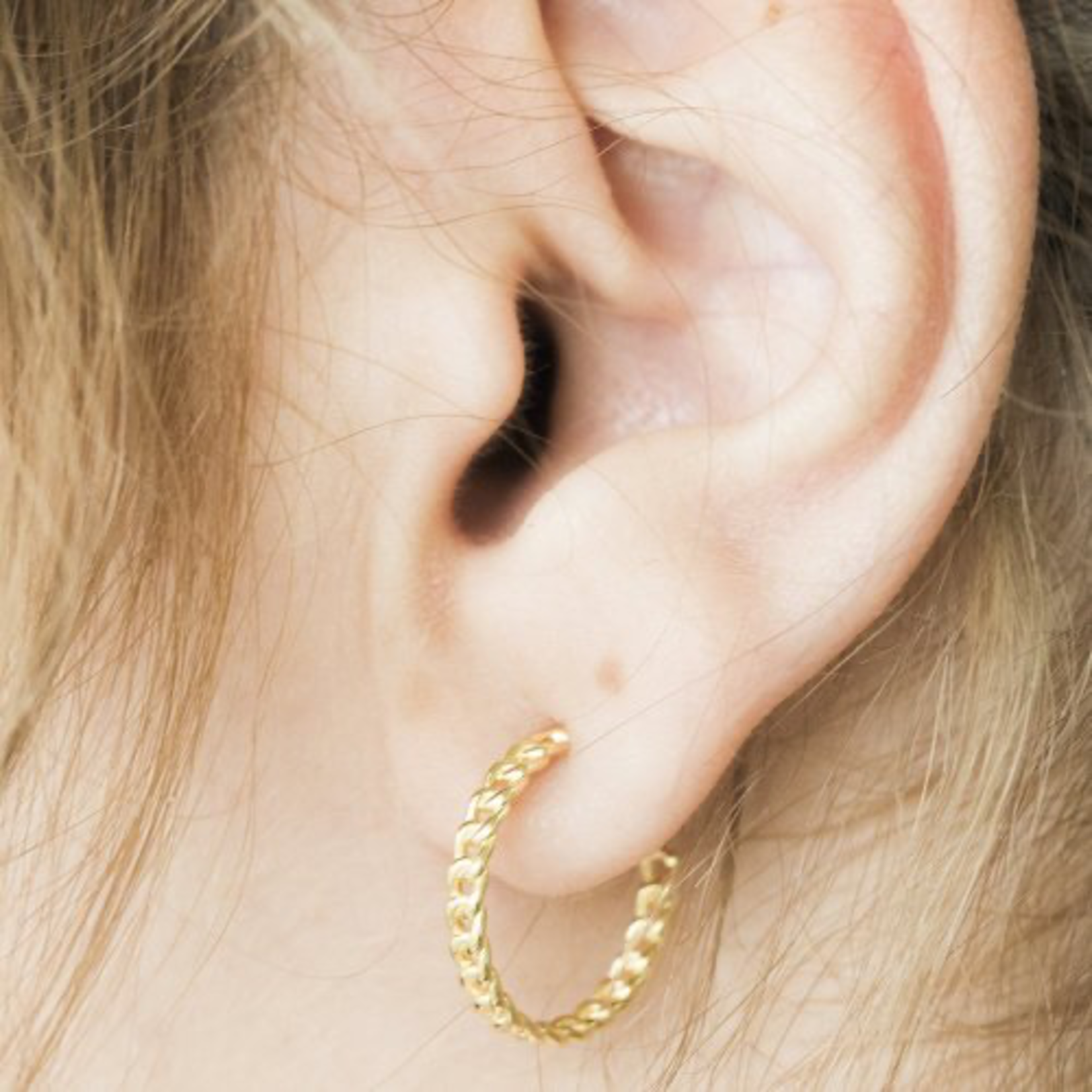 Sterling Silver Gold Plated Curb Chain Hoops Earrings