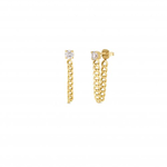 Sterling Silver Single CZ Studs with Dangle Chain Gold