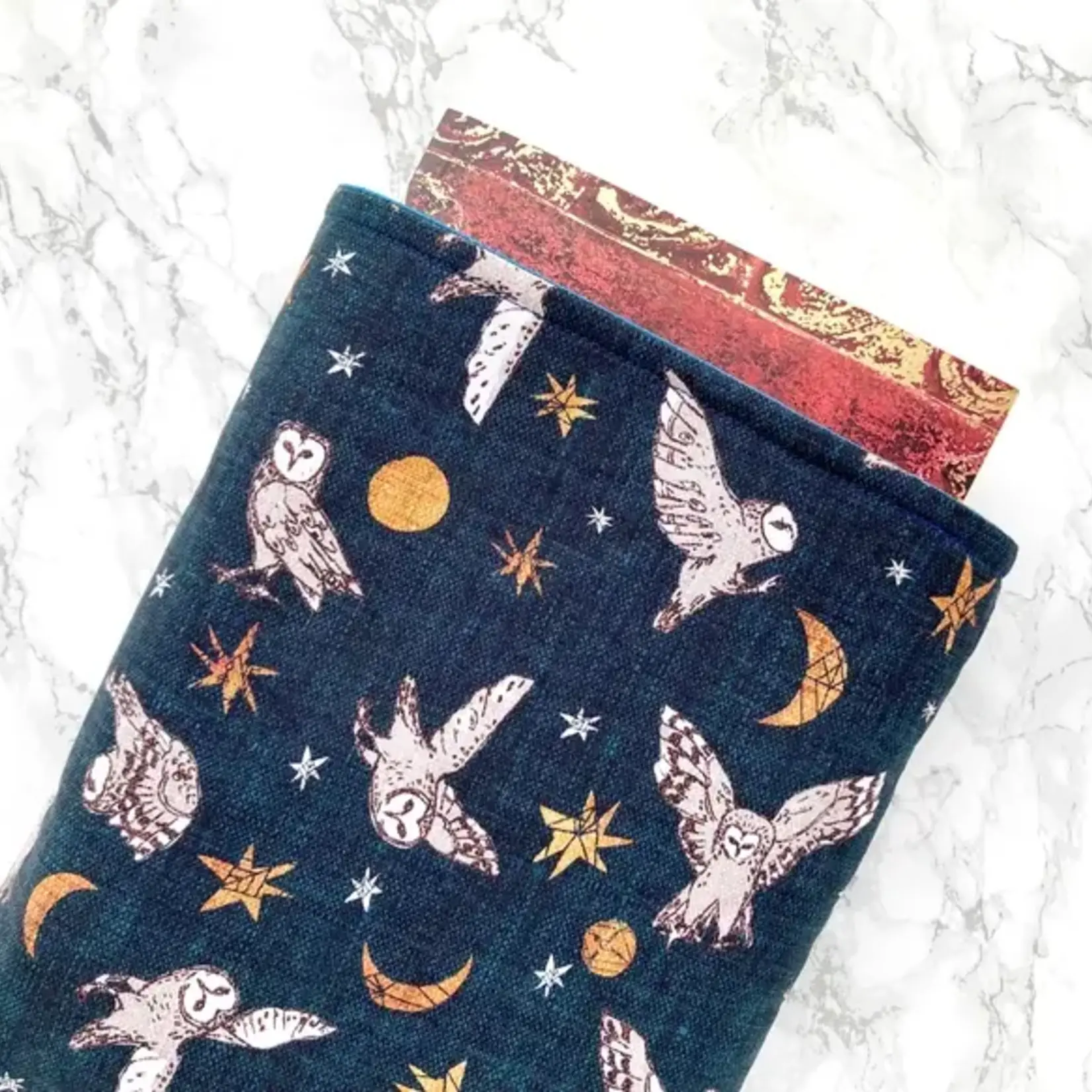 pillowhead designs Padded Book Sleeve Book Pouch - Owl Fantasy Navy Small