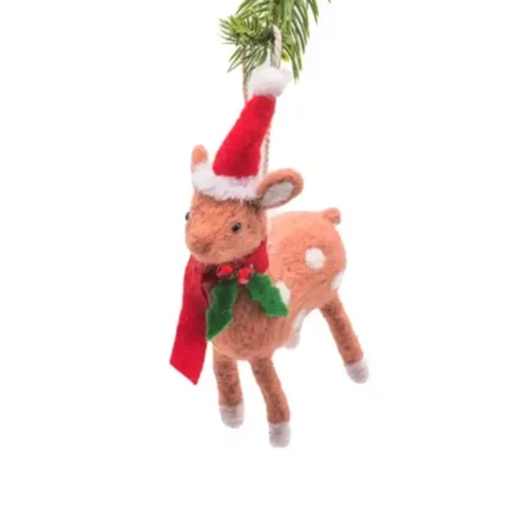 Starlight Collection Brown Polylon Hanging Doe Ornament with Christmas Cap