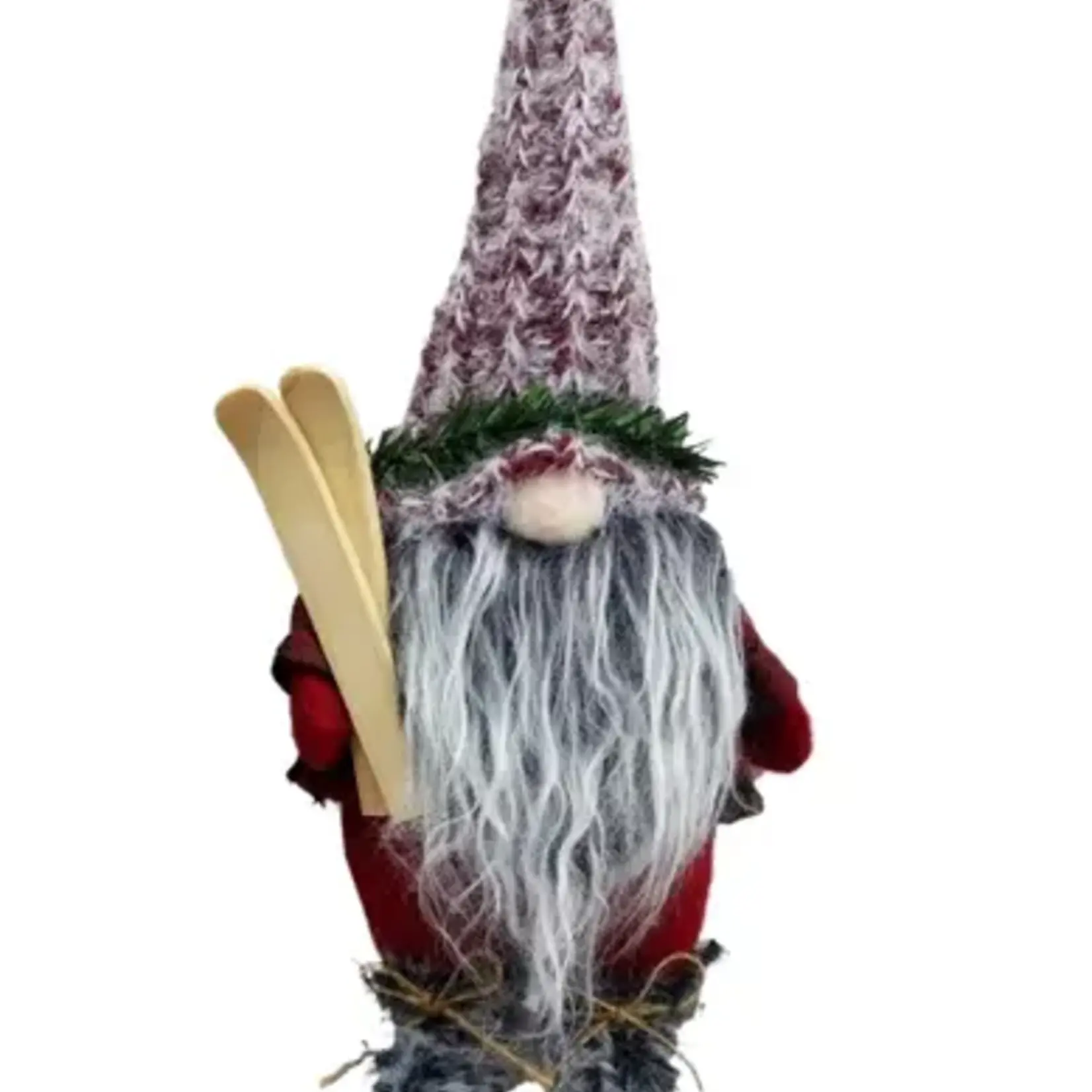 Starlight Collection Buffalo Plaid/Brown Rustic Gnome Ornament with Skis