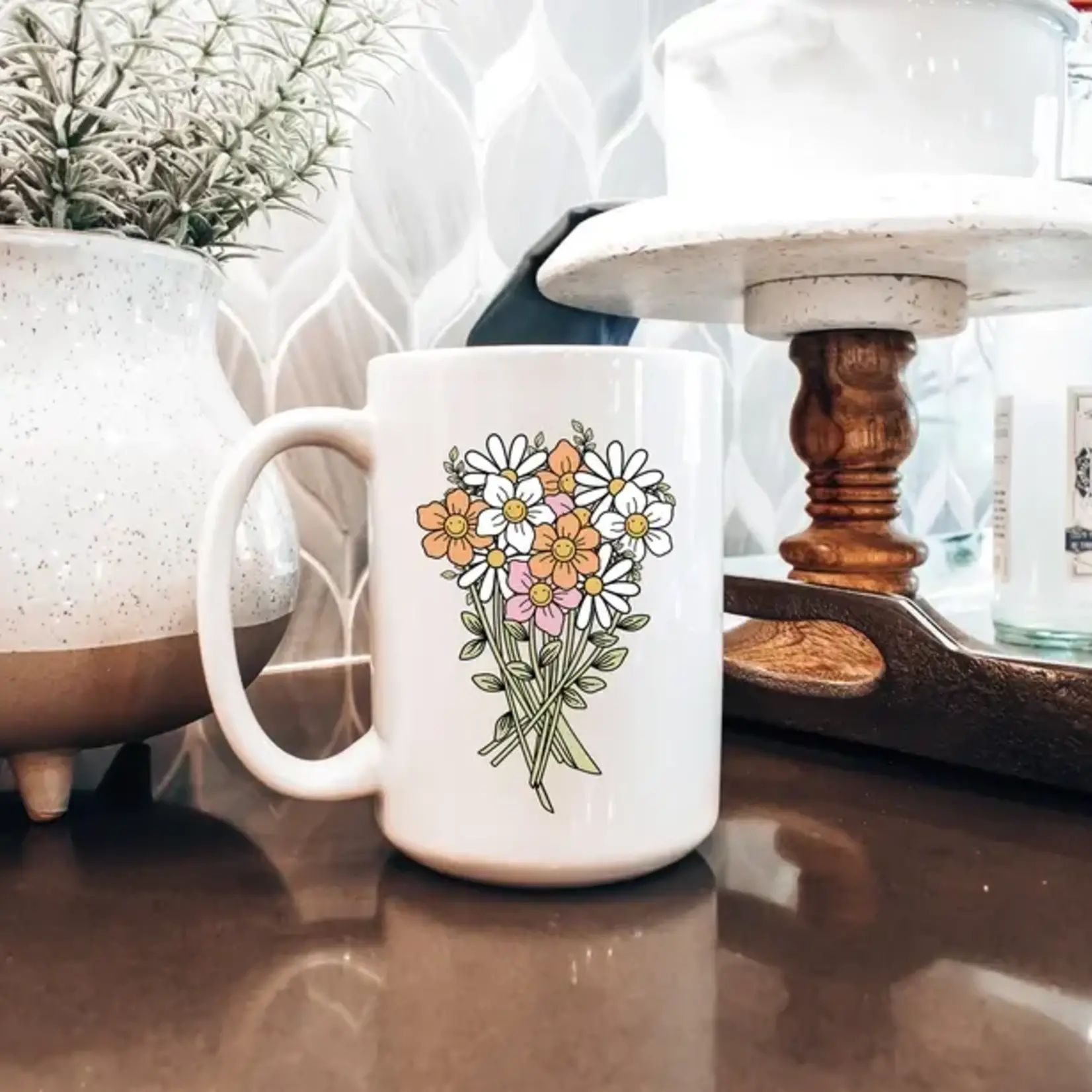 Blushed Designs Co. Groovy Floral Ceramic 15oz Mug White