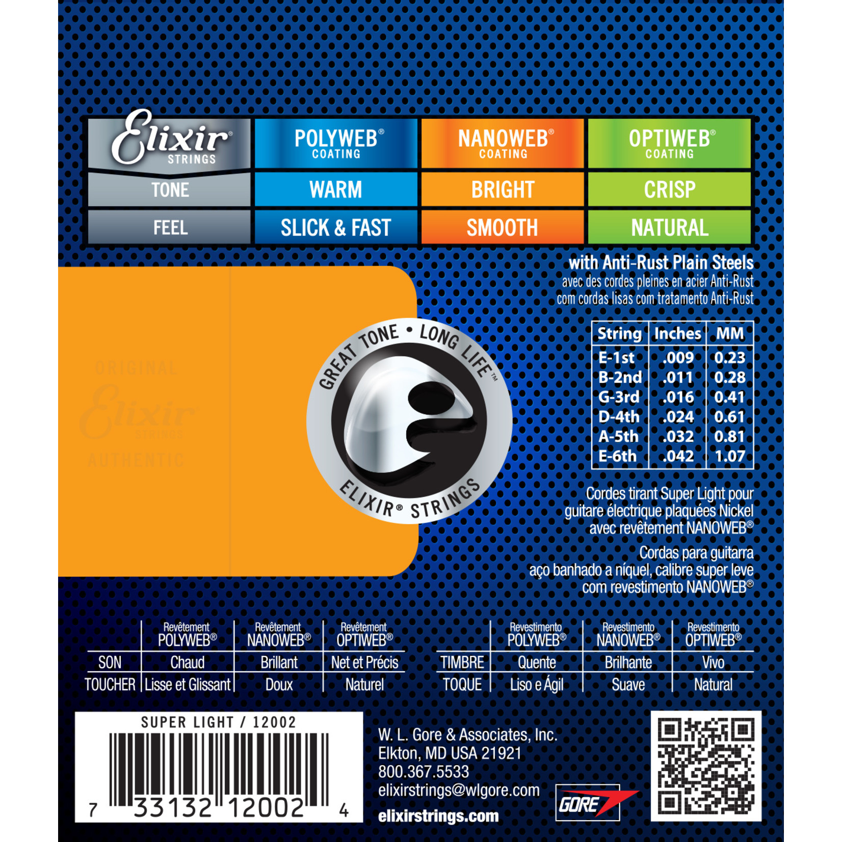 Elixir Elixir Strings (.009-.042) Electric Guitar Strings w NANOWEB Coating Super Light