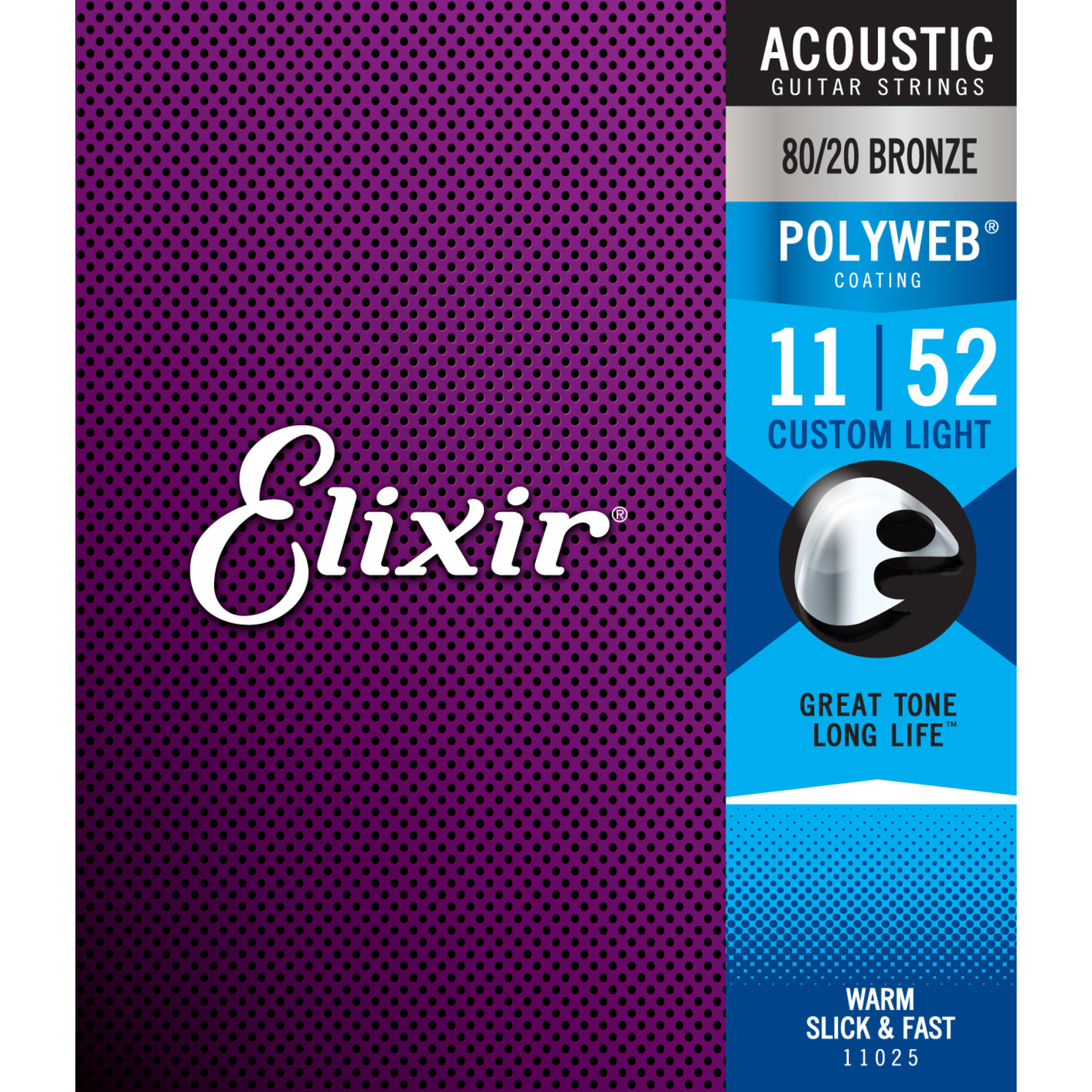 Elixir Elixir Strings (.011-.052) 80/20 Bronze Acoustic Guitar Strings w POLYWEB Coating Custom Light