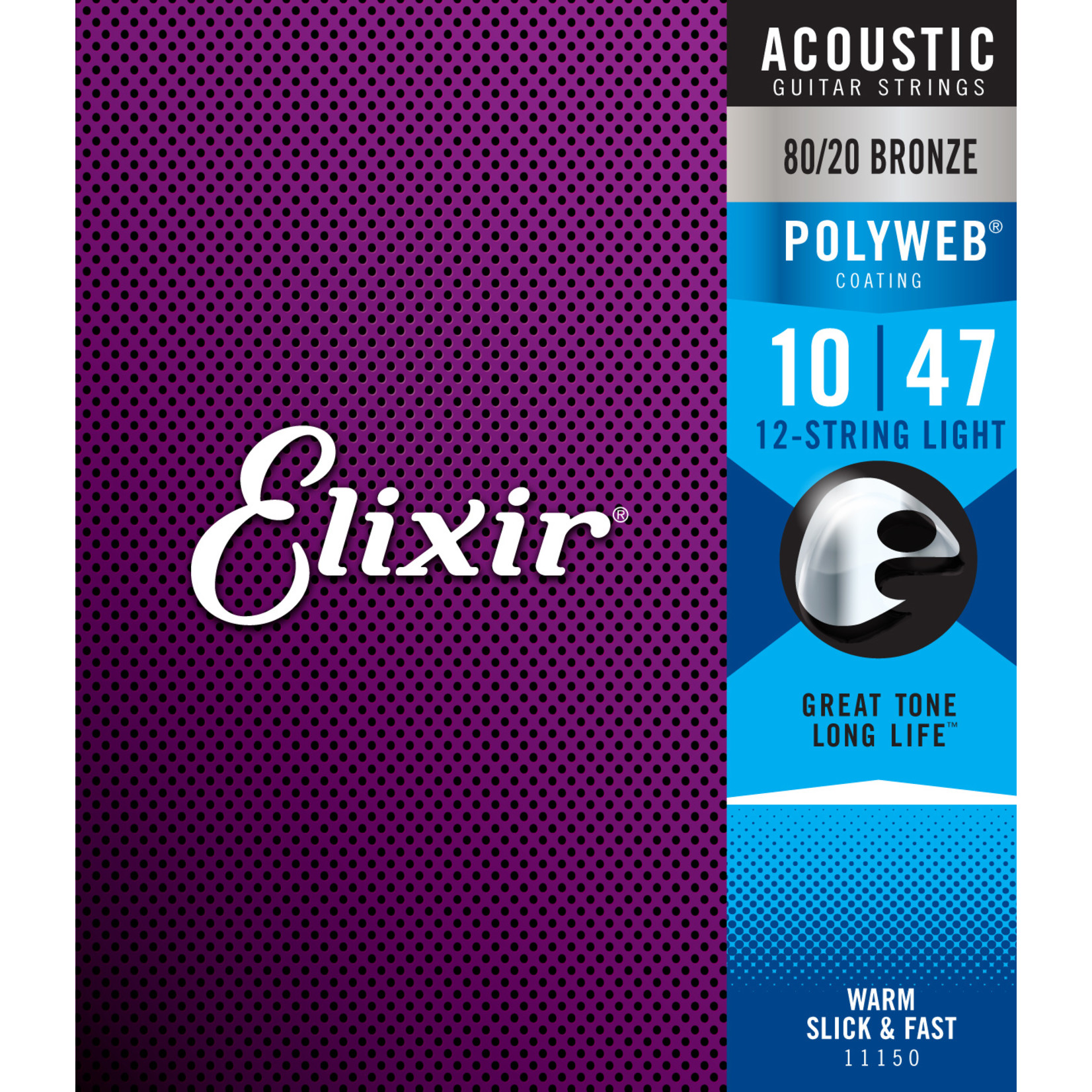 Elixir Elixir Strings (.010-.047) 80/20 Bronze 12-String Acoustic Guitar Strings w POLYWEB Coating Light