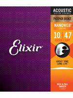 Elixir Elixir Strings  (.010-.047) Phosphor Bronze Acoustic Guitar Strings w NANOWEB Coating Extra Light