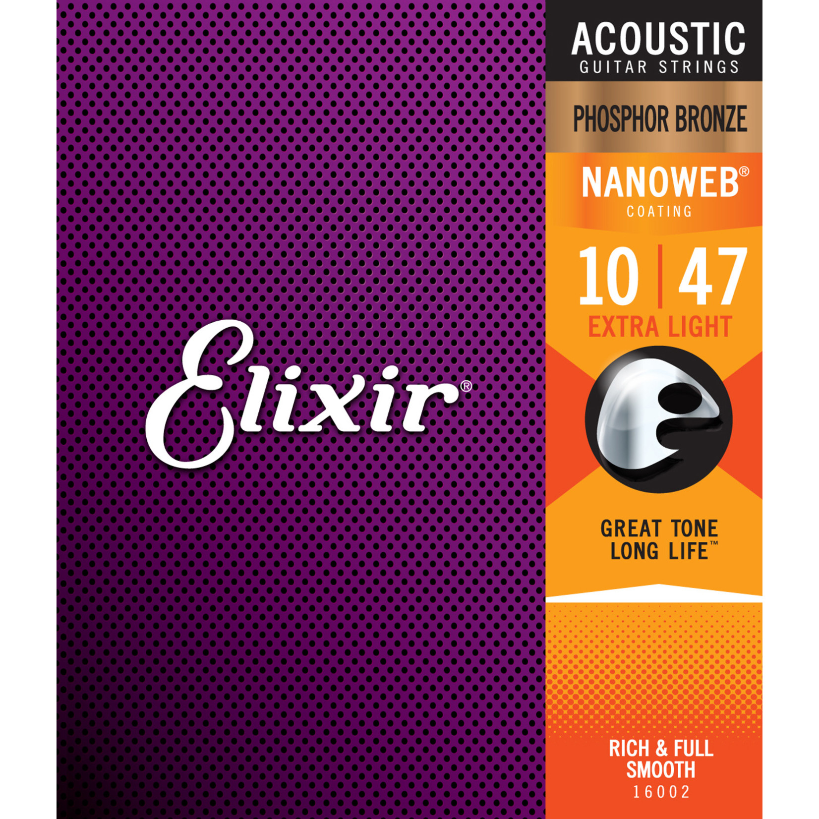 Elixir Elixir Strings  (.010-.047) Phosphor Bronze Acoustic Guitar Strings w NANOWEB Coating Extra Light