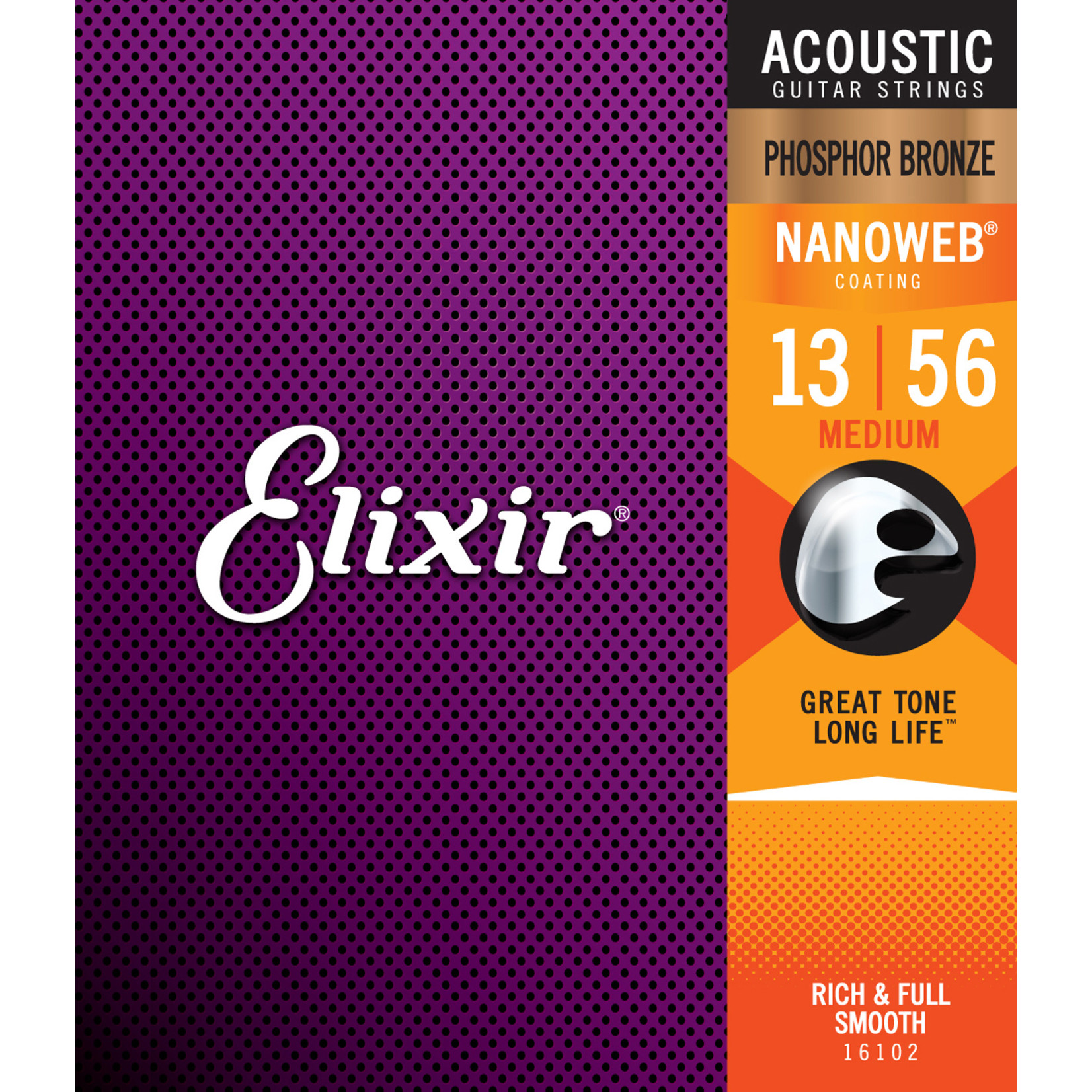 Elixir Elixir Strings (.013-.056) Phosphor Bronze Acoustic Guitar Strings w NANOWEB Coating Medium