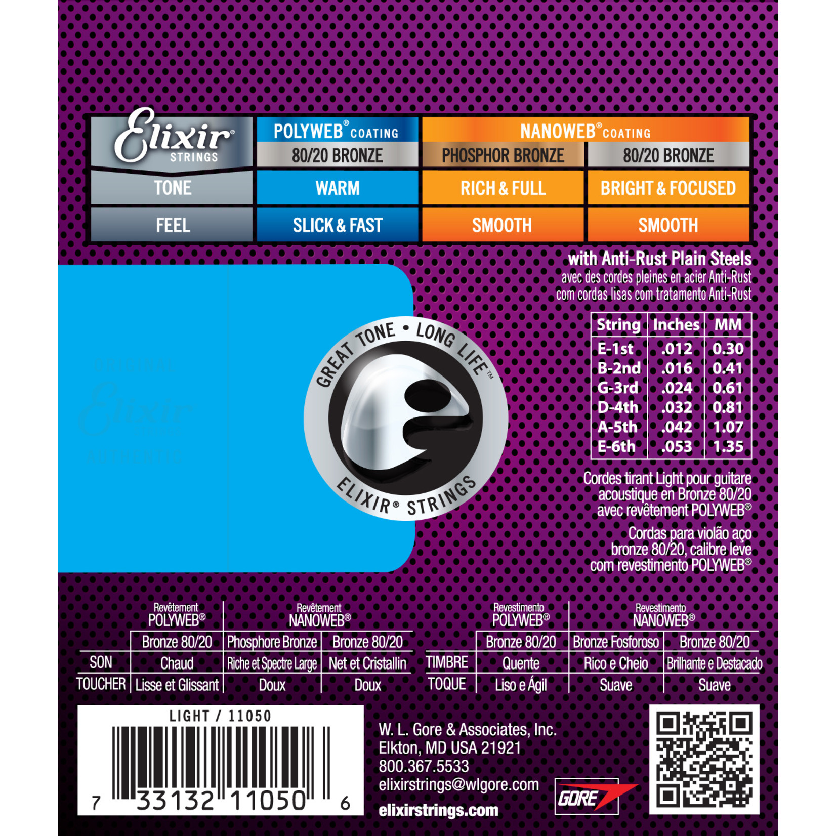 Elixir Elixir Strings (.012-.053) 80/20 Bronze Acoustic Guitar Strings w POLYWEB Coating Light