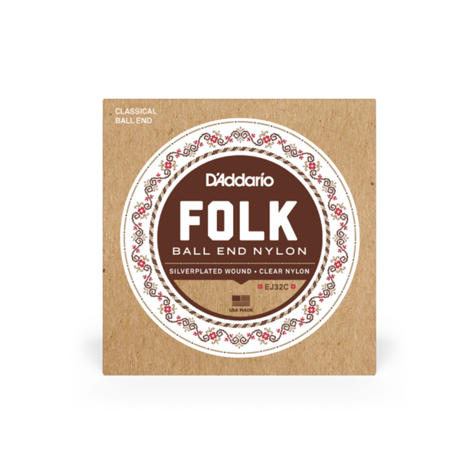 D'Addario D'addario EJ32C Folk Nylon Ball End Silver Wound/Clear Nylon Trebles
