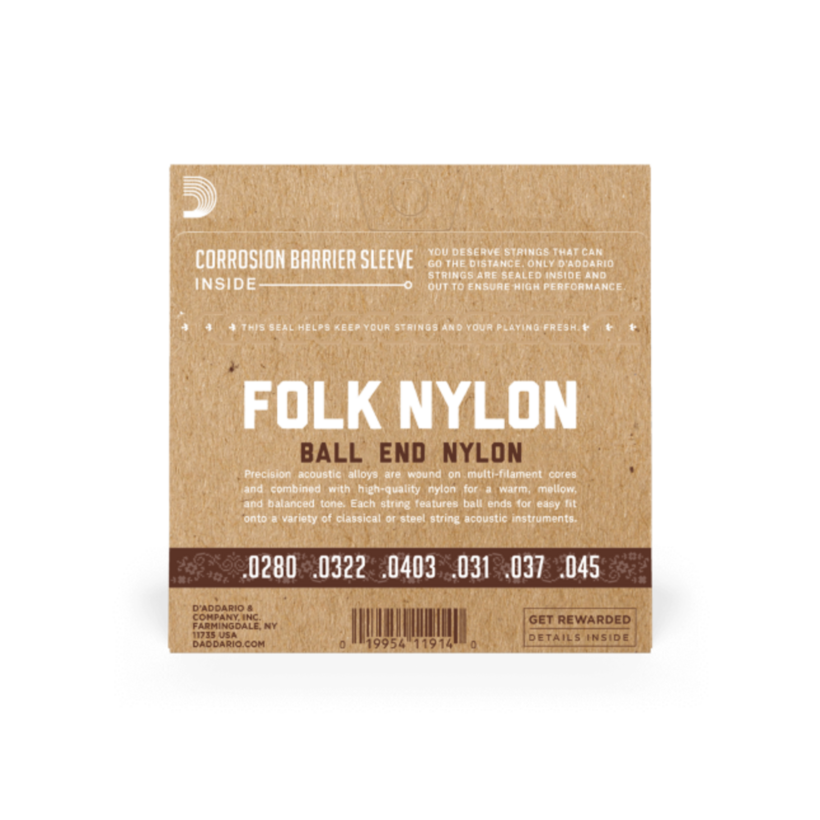 D'Addario D'addario EJ32C Folk Nylon Ball End Silver Wound/Clear Nylon Trebles