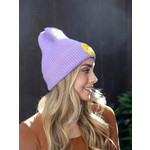 Leto Accessories Smiley Face Ribbed Beanie - Lavender