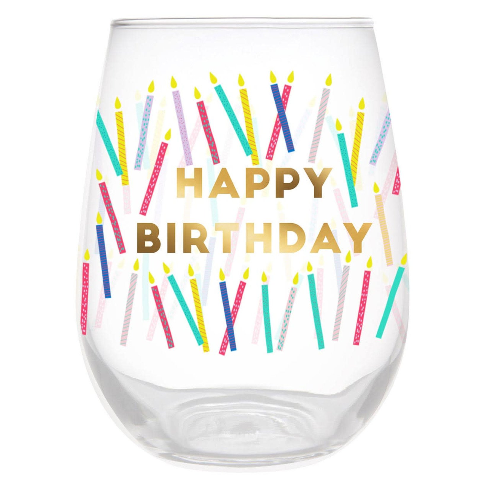 Slant Collections Stemless Wine Glass - Happy Birthday Candles