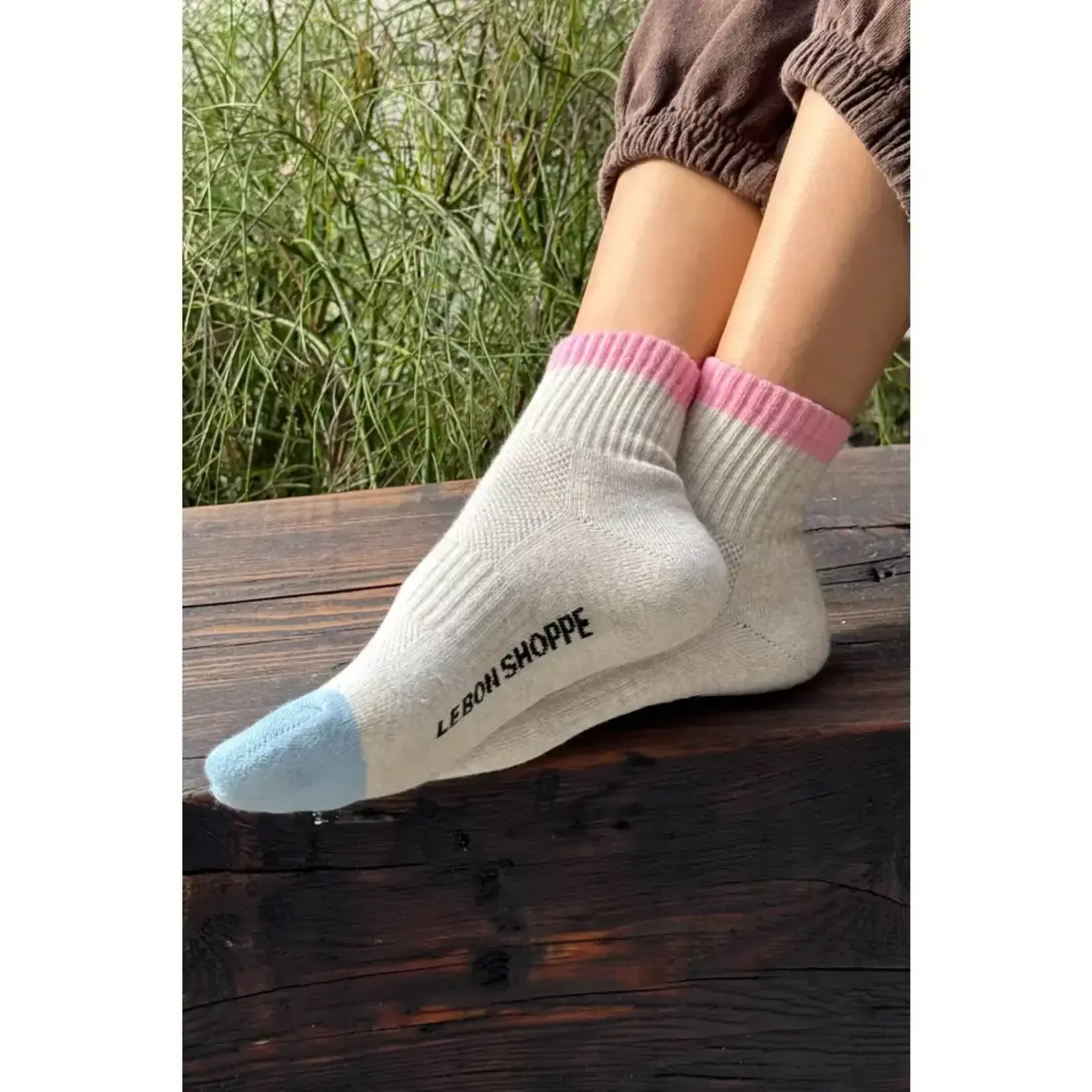 Le Bon Shoppe Color Block Girlfriend Socks - Grey Pink
