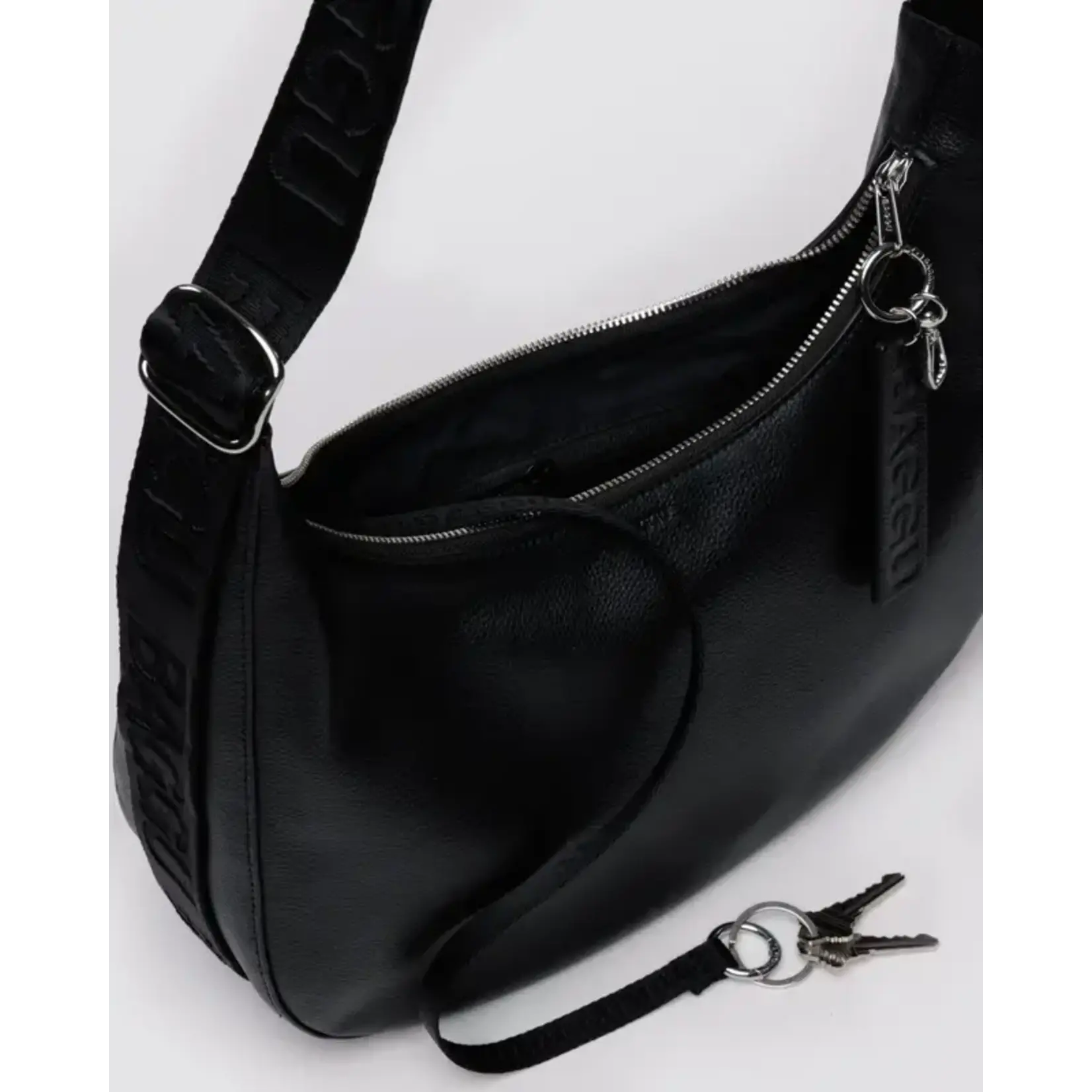 Baggu Medium Recycled Leather Crescent Bag - Black