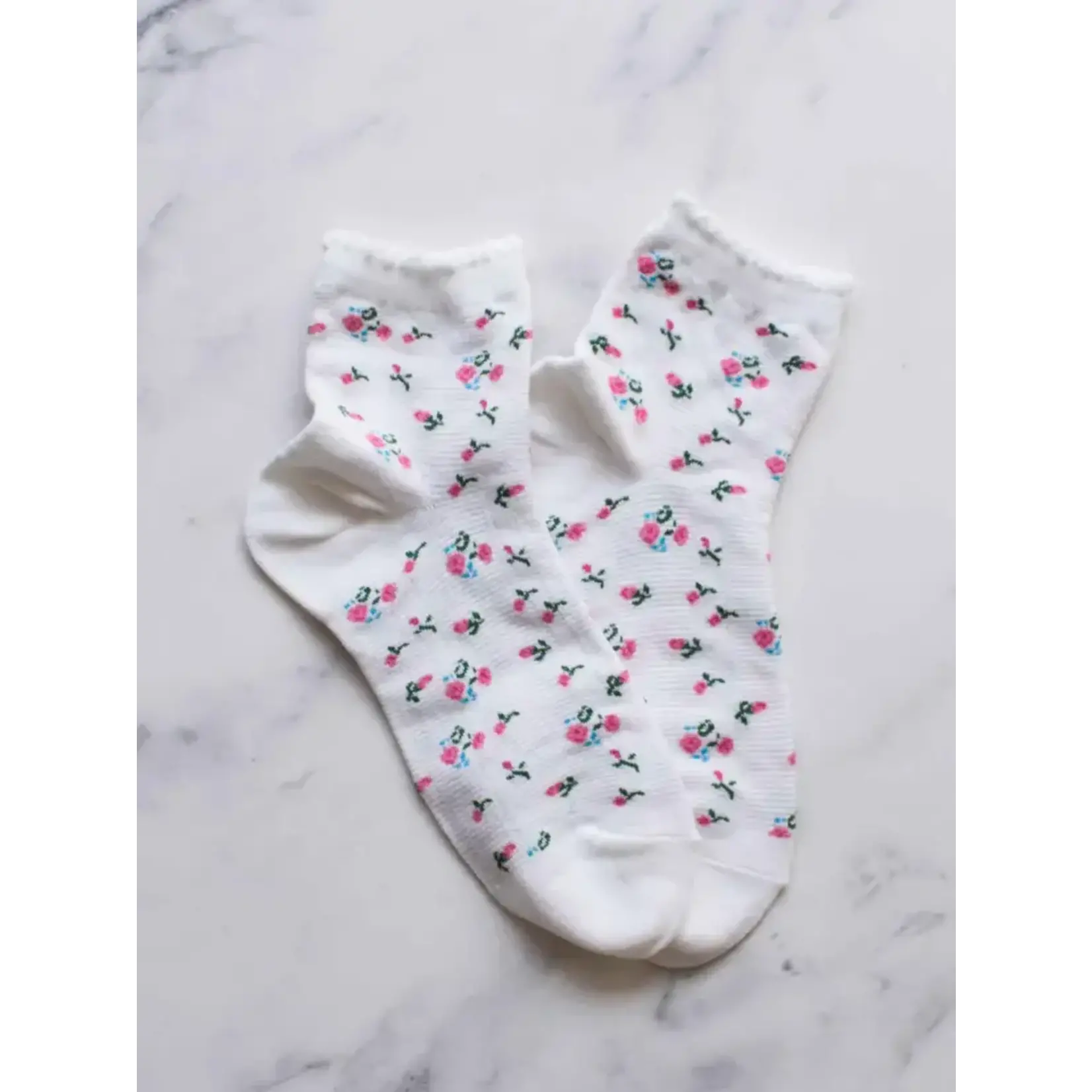 Tiepology Floral Ankle Socks - Ivory