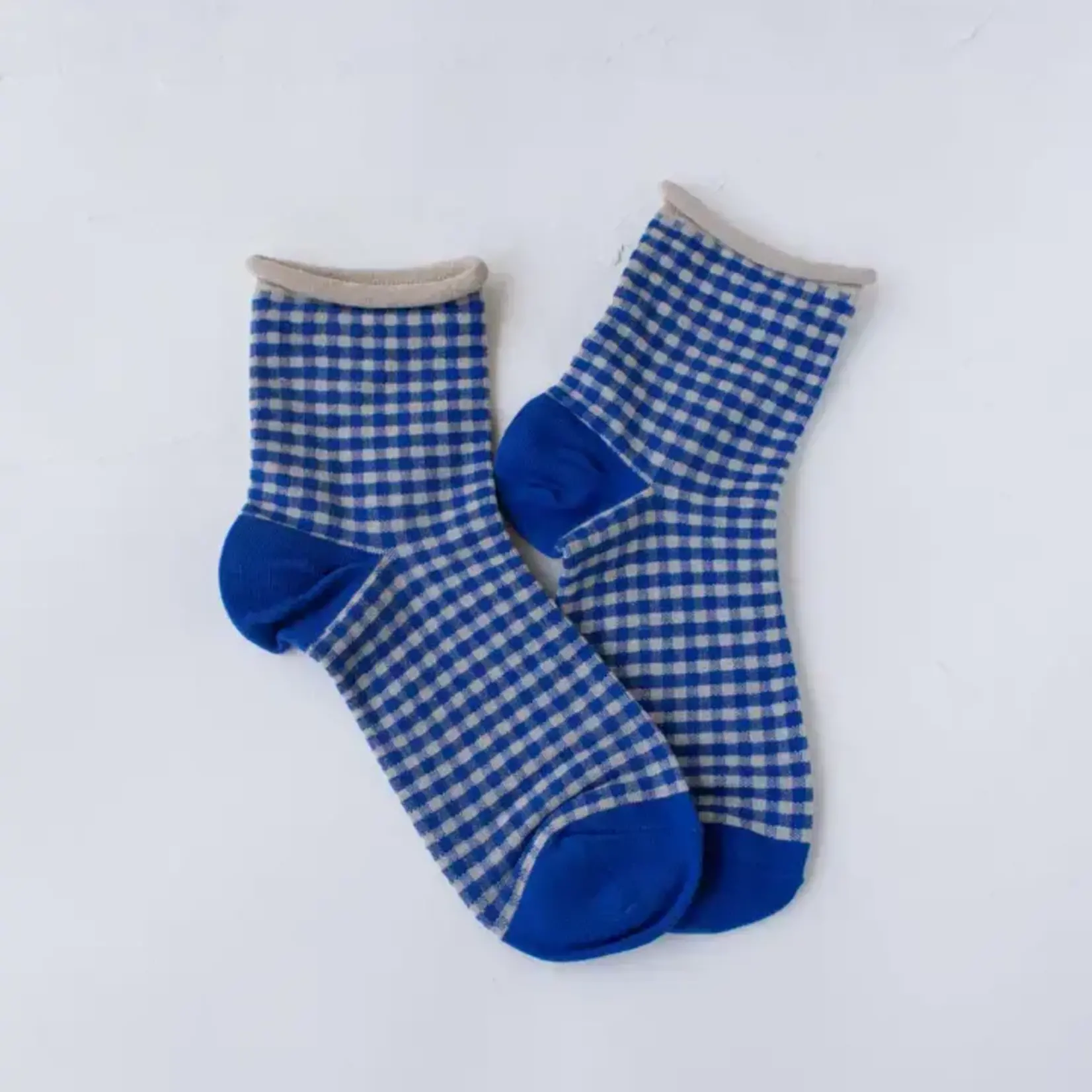 Tiepology Picnic Mid Crew Socks - Oatmeal Blue