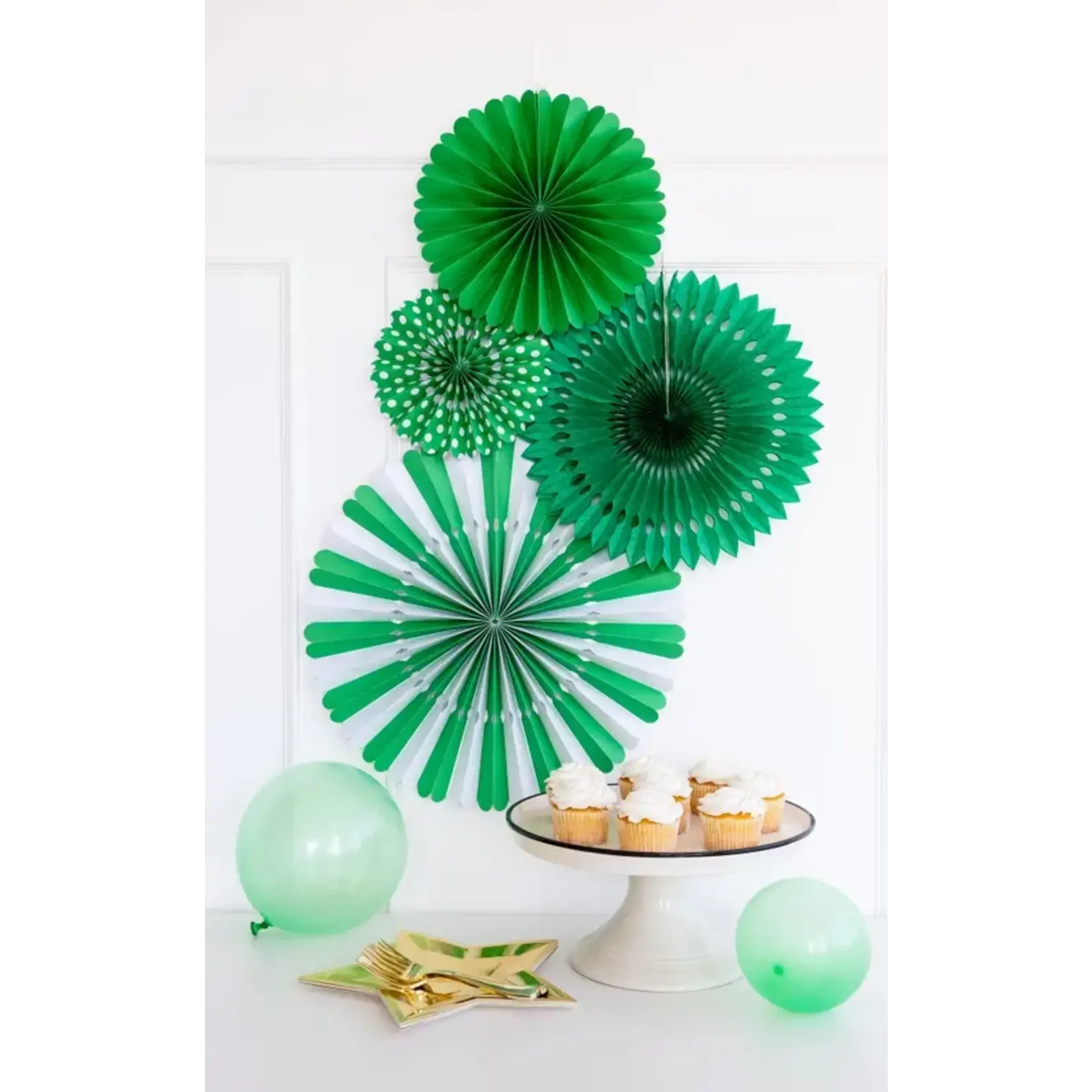 My Mind's Eye Green and White Party Fan Set