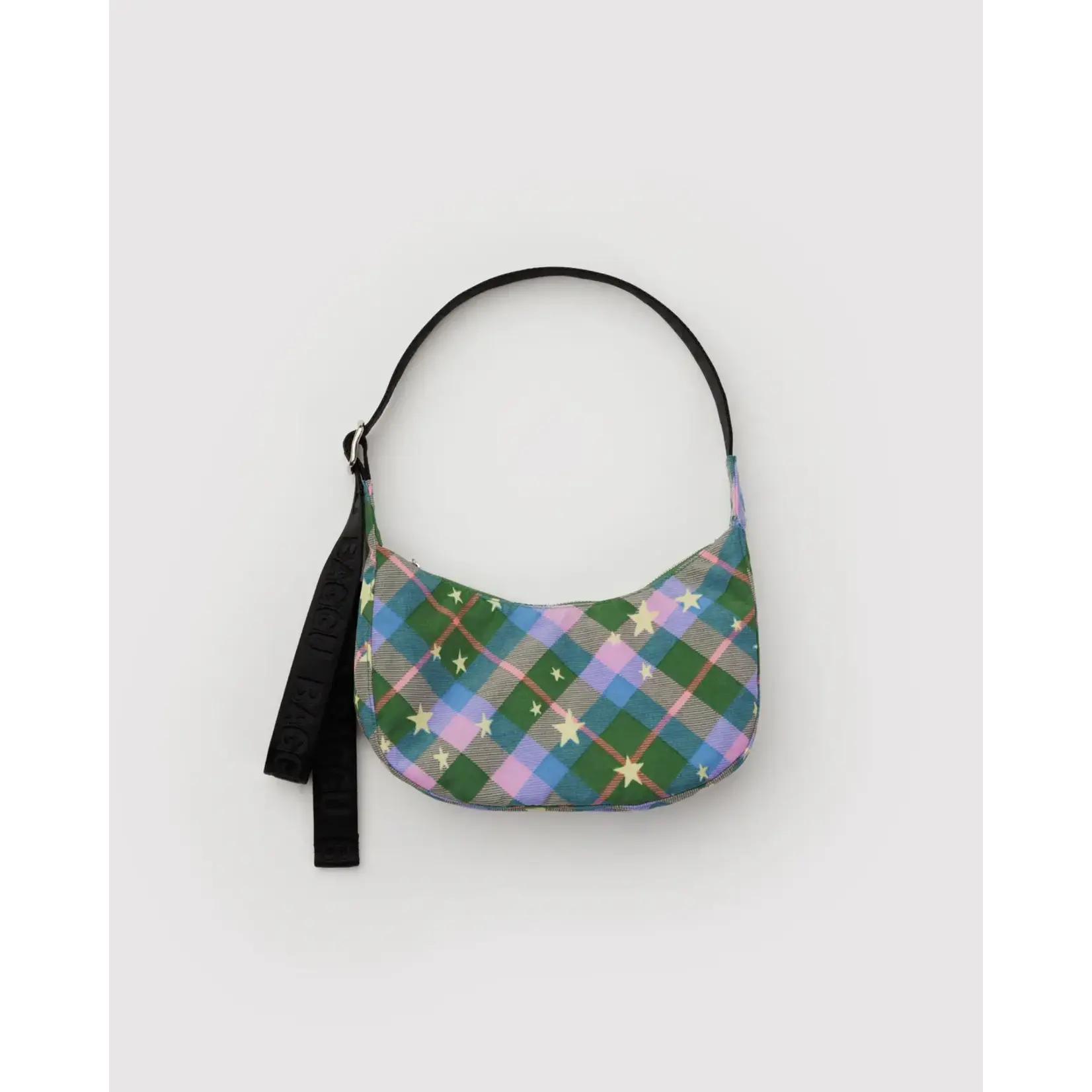 Baggu Small Nylon Crescent Bag - Green Star Plaid