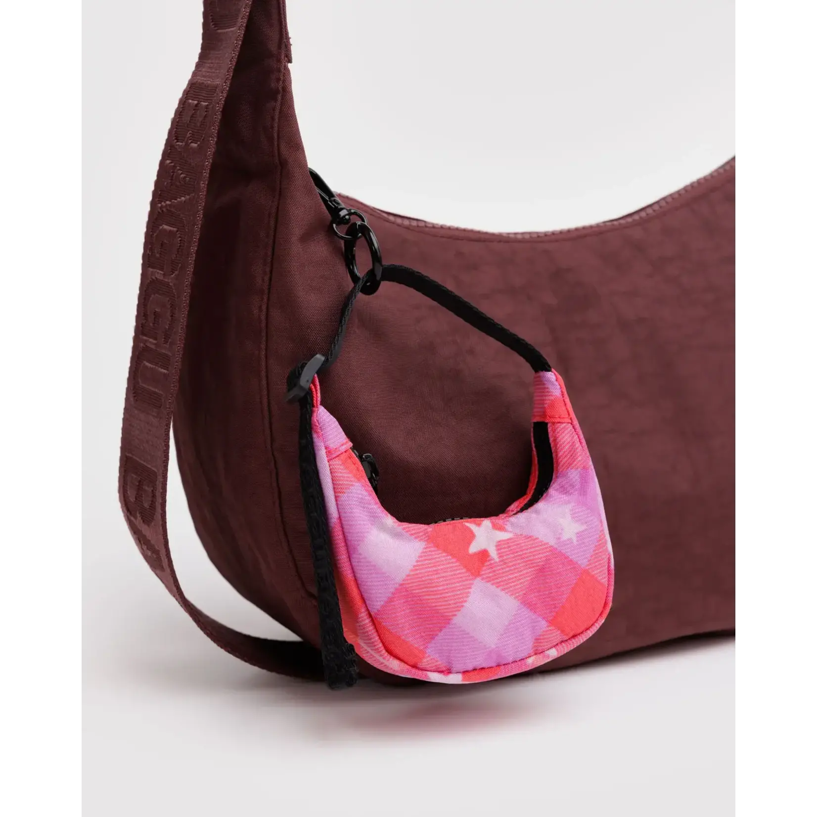 Baggu Crescent Bag Charm - Pink Star Plaid