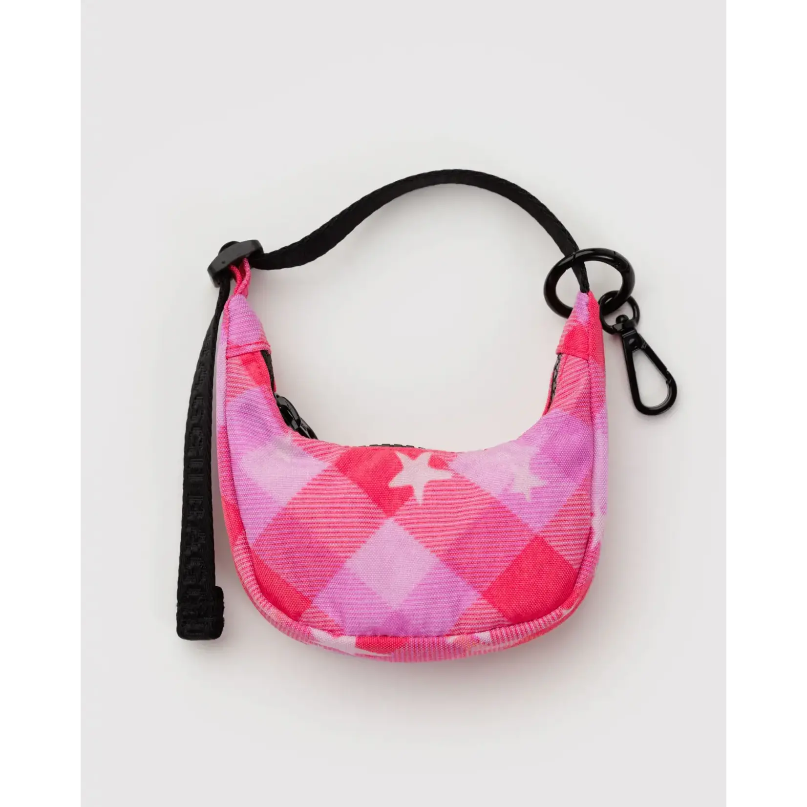 Baggu Crescent Bag Charm - Pink Star Plaid