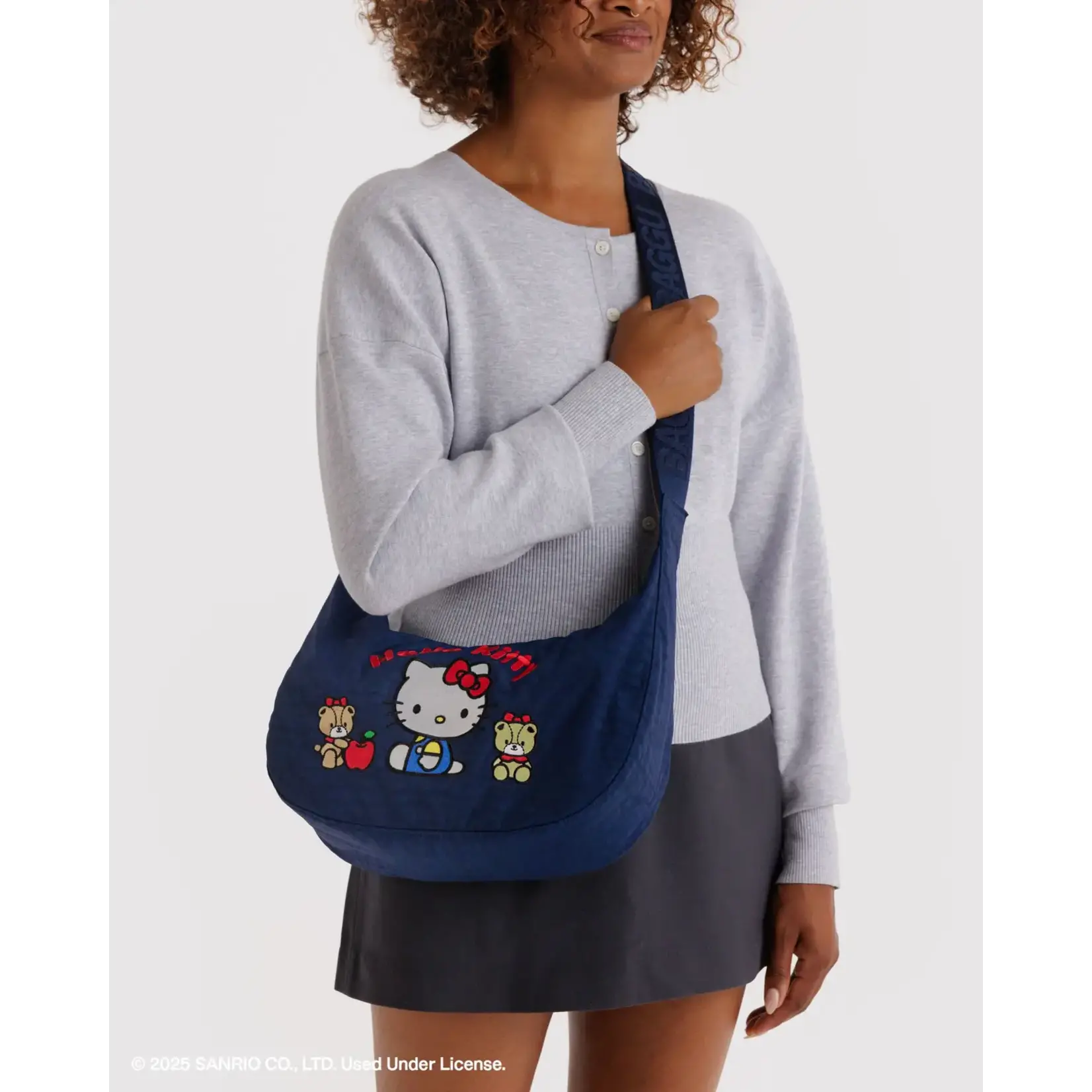 Baggu Medium Nylon Crescent Bag - Embroidered Hello Kitty & Teddy