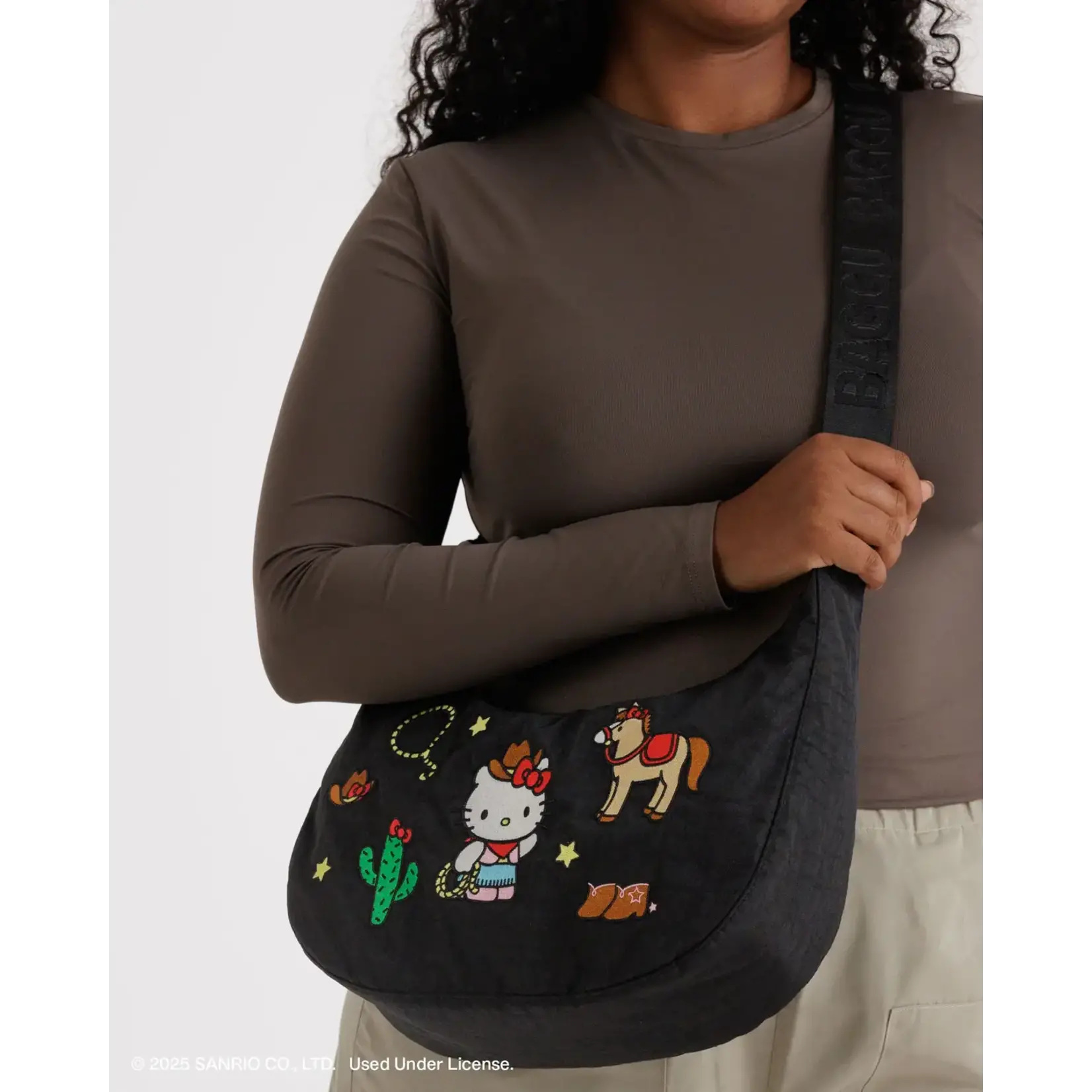Baggu Medium Nylon Crescent Bag - Embroidered Hello Kitty Western