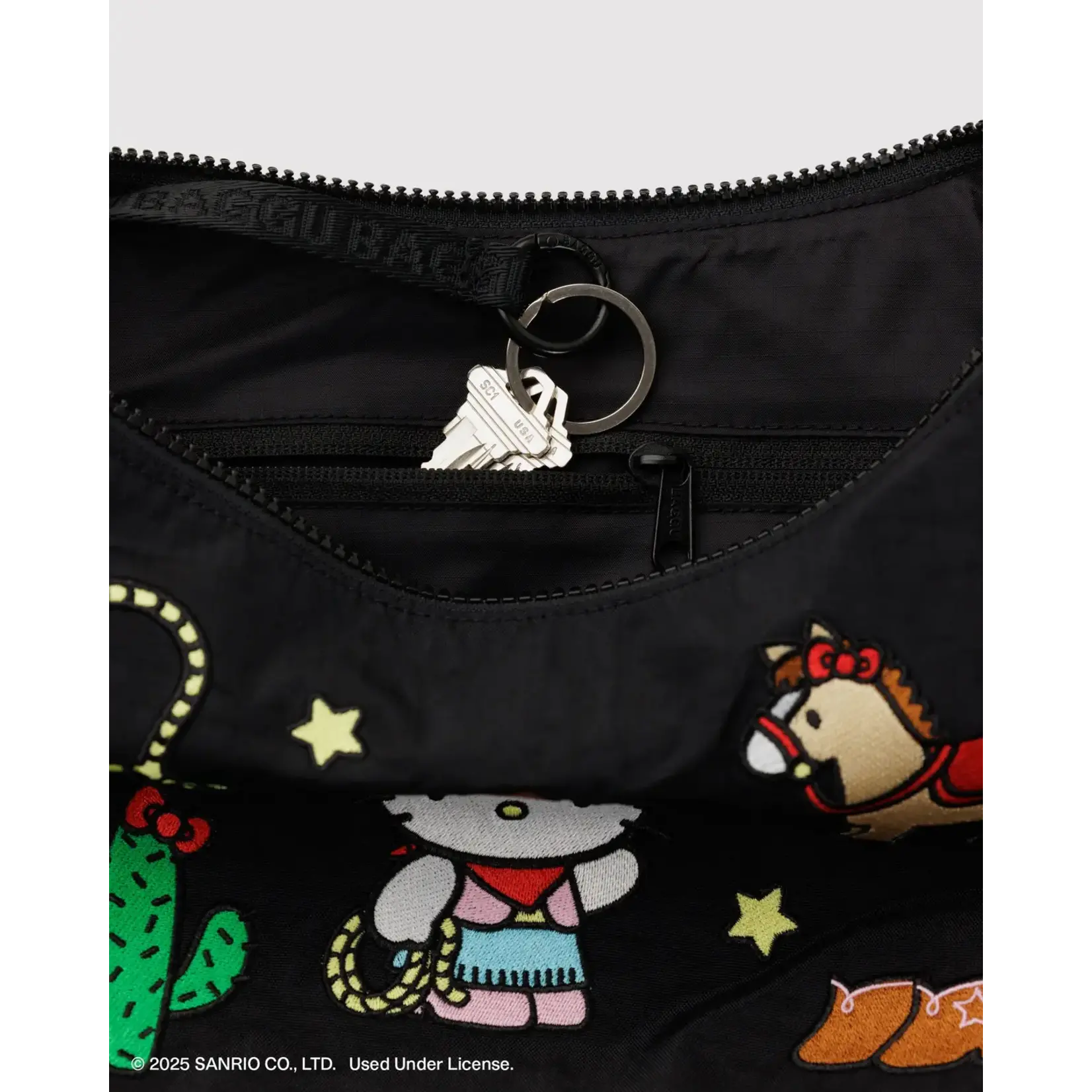 Baggu Medium Nylon Crescent Bag - Embroidered Hello Kitty Western