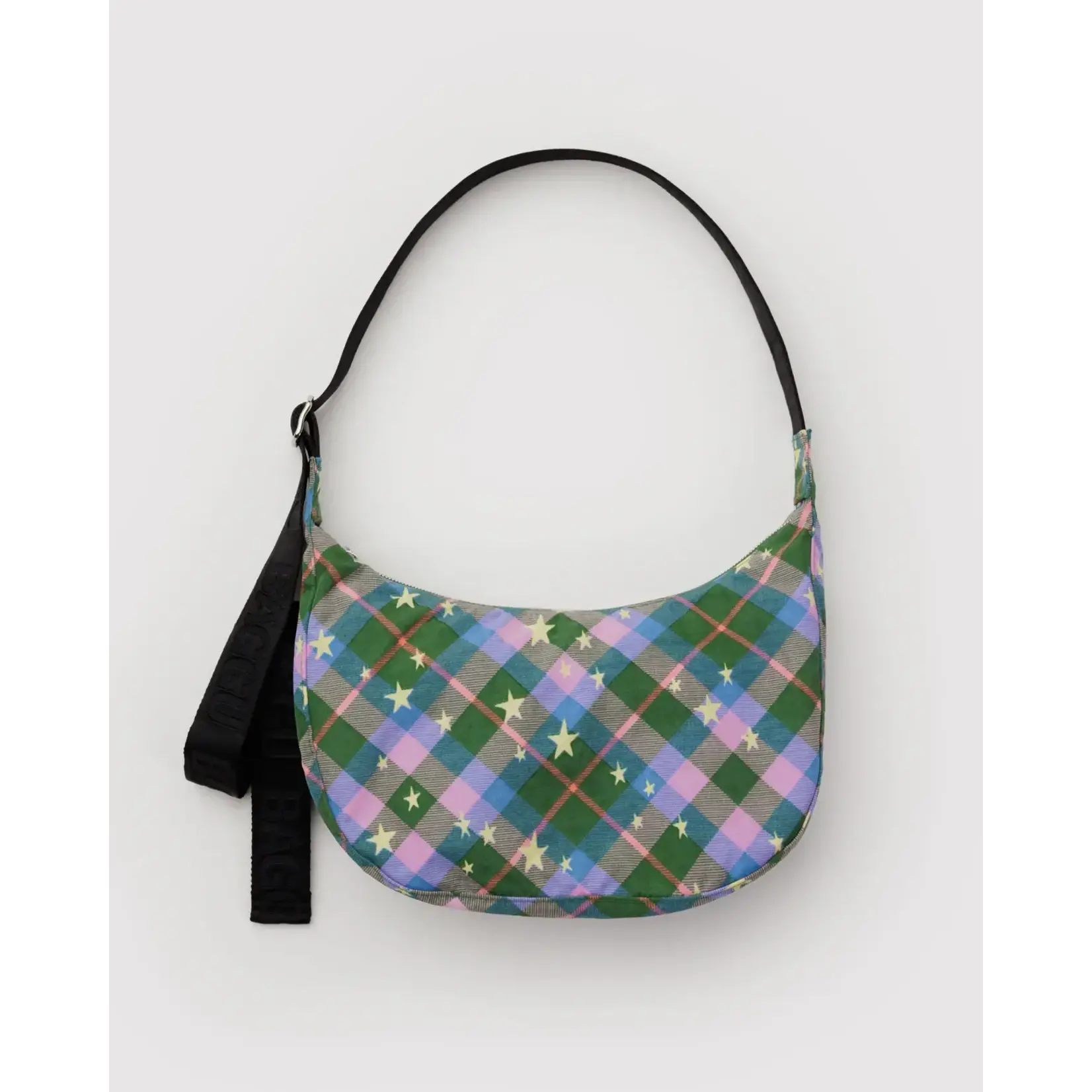 Baggu Medium Nylon Crescent Bag - Green Star Plaid