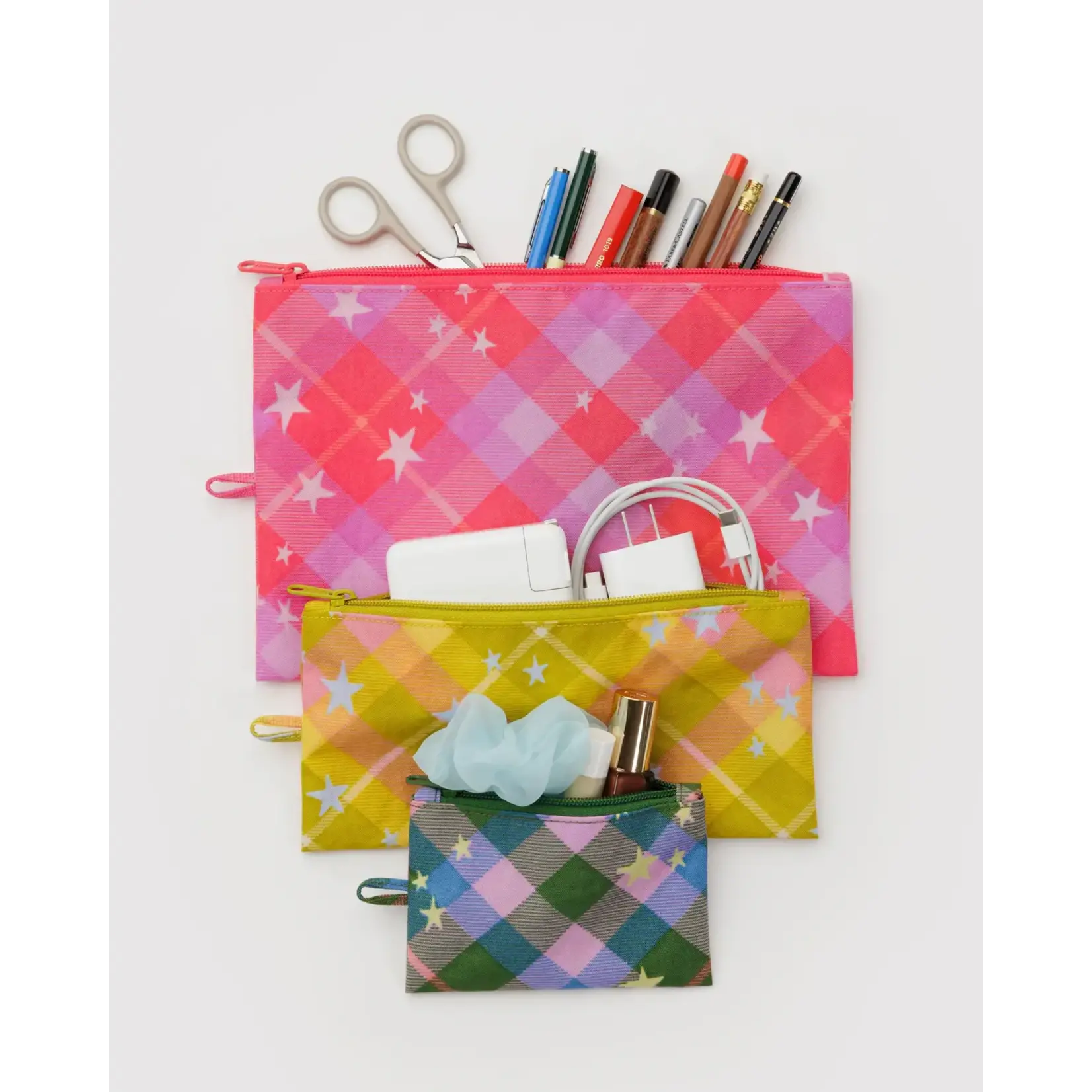 Baggu Flat Pouch Set - Star Plaid