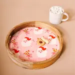 The Darling Effect Large Round Wood Enamel Tray - Holly Jolly Santa
