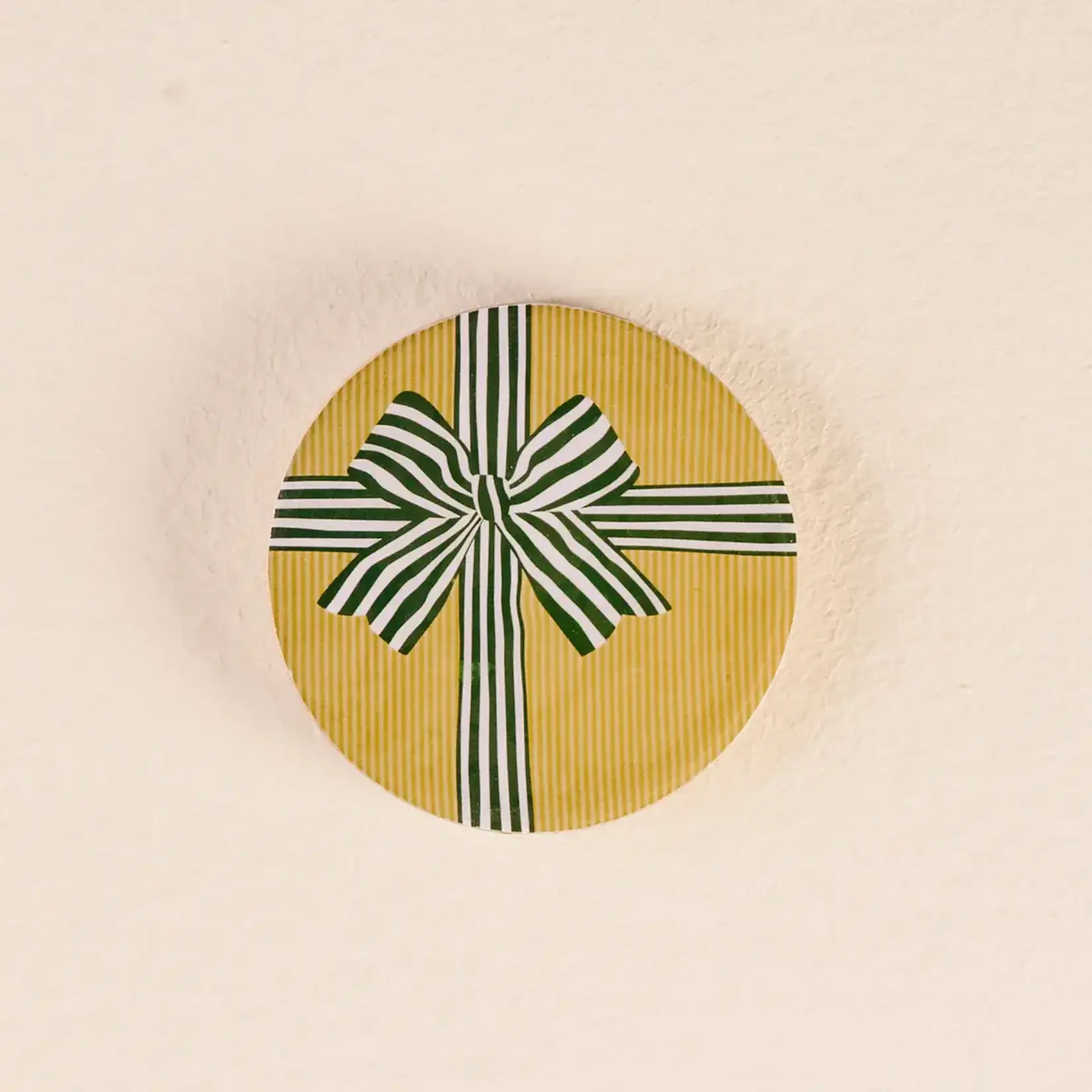 The Darling Effect Wood Enamel Coaster - Holiday Bow Gift Green