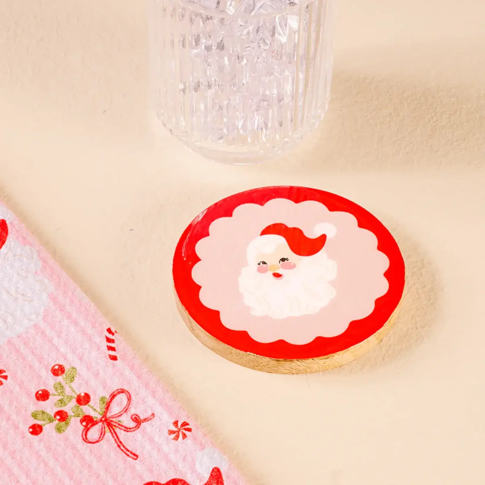 The Darling Effect Wood Enamel Coaster - Holly Jolly Santa