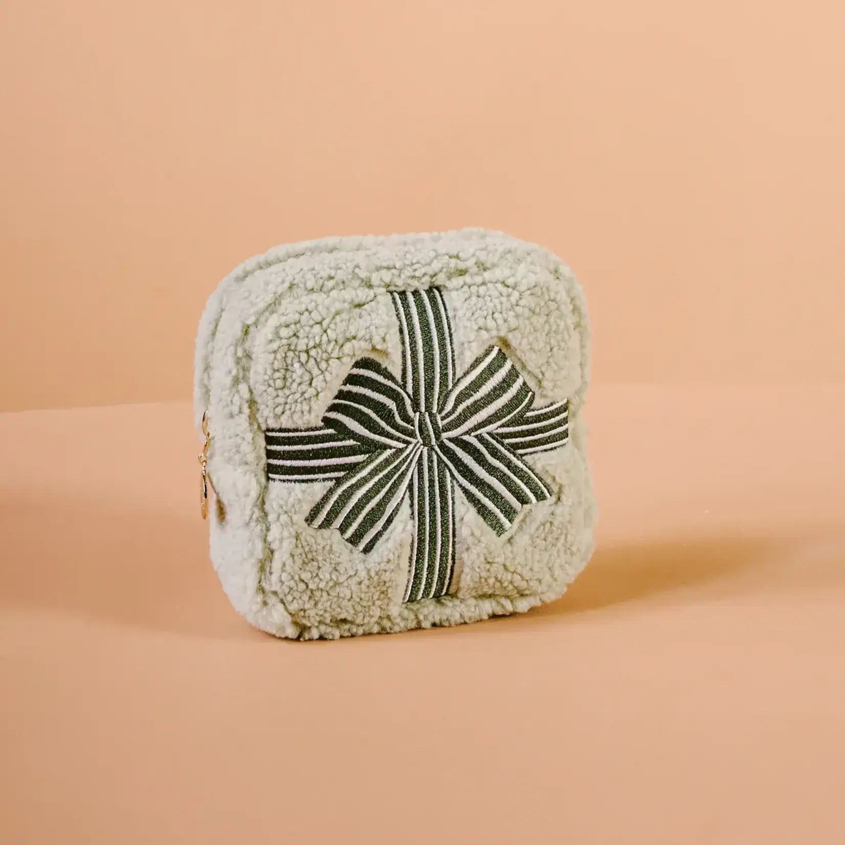 The Darling Effect Square Teddy Pouch - Holiday Gift Bow Green