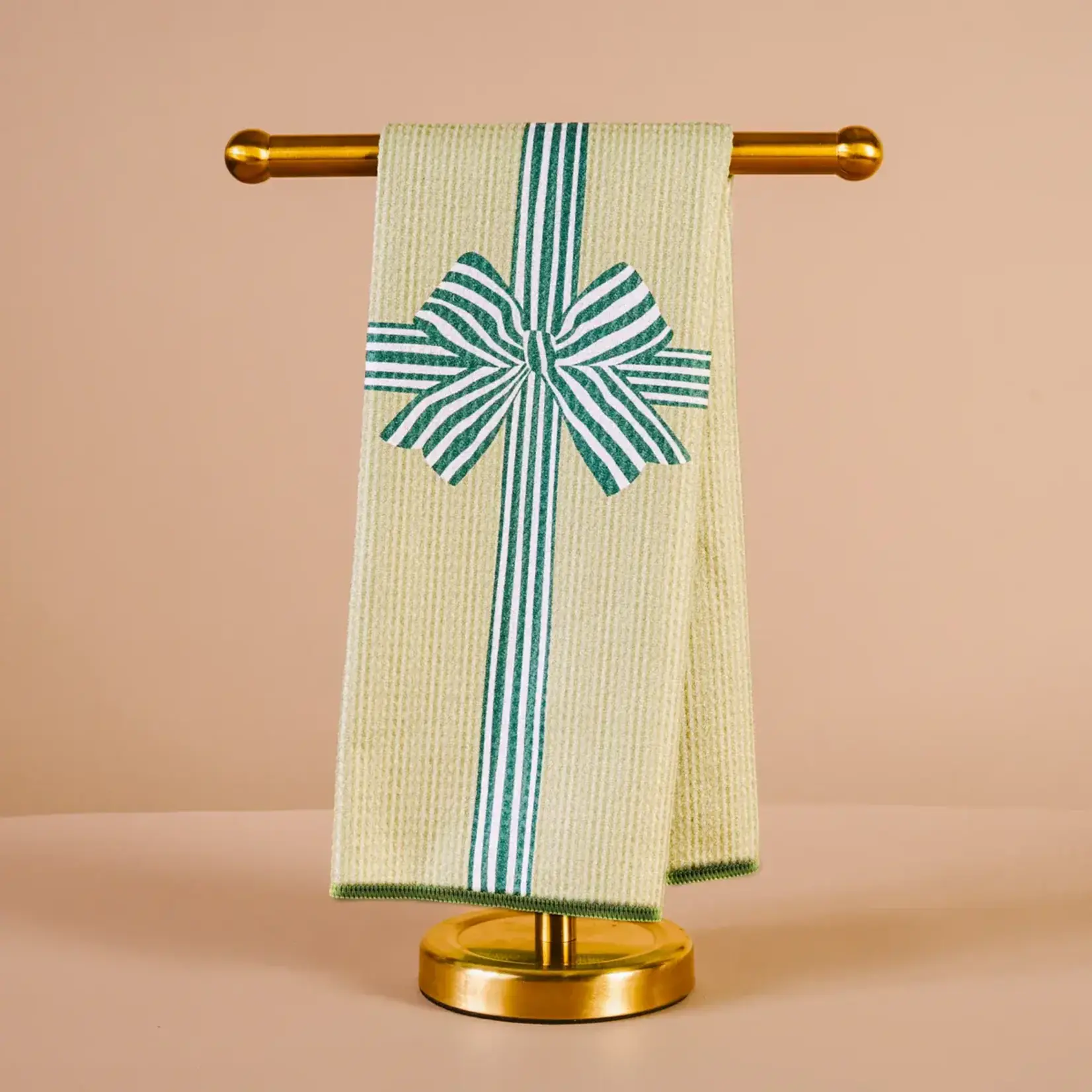 The Darling Effect Waffle Tea Towel - Holiday Gift Bow Green
