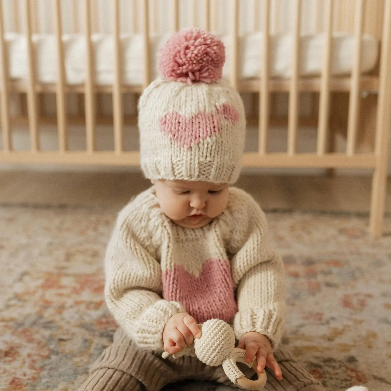 Huggalugs Sweetheart Knit Beanie Hat Rosy Baby & Kids - M (6-24 months)