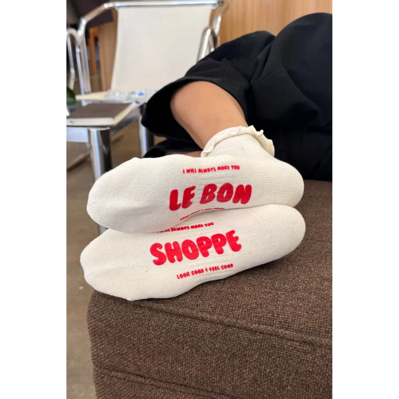 Le Bon Shoppe Ruffled Hugger Crew Socks - VANILLA/RED