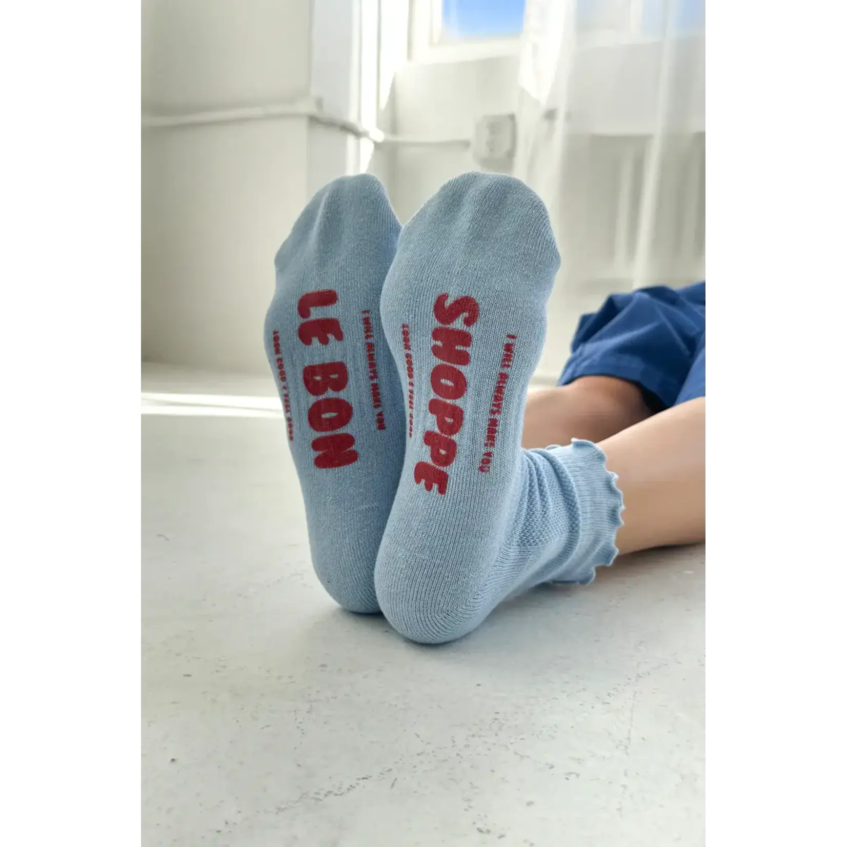 Le Bon Shoppe Ruffled Hugger Crew Socks - Periwinkle/Red