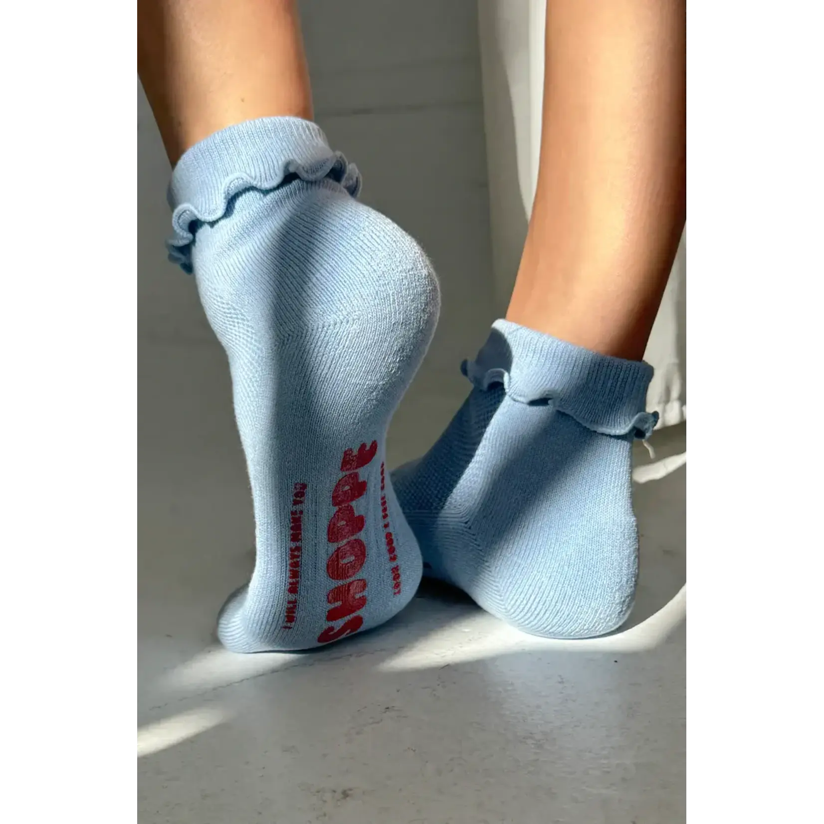 Le Bon Shoppe Ruffled Hugger Crew Socks - Periwinkle/Red