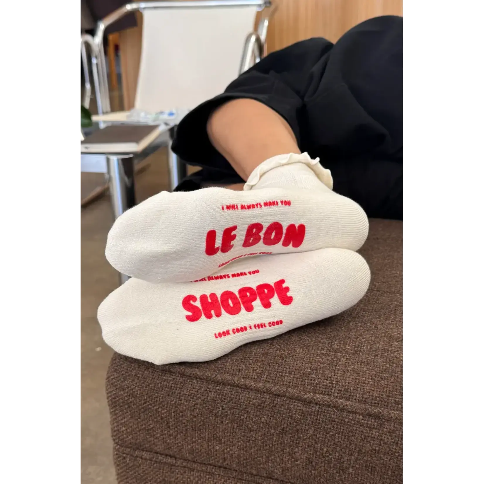 Le Bon Shoppe Ruffled Hugger Crew Socks - VANILLA/RED