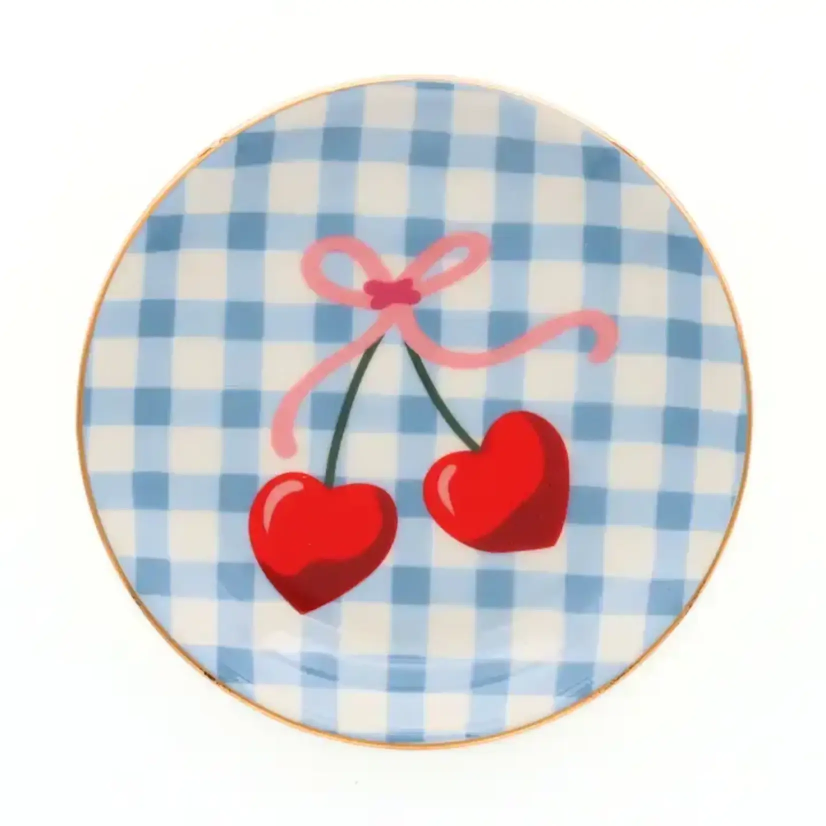 Properly Improper Round Trinket Tray - Gingham Cherry
