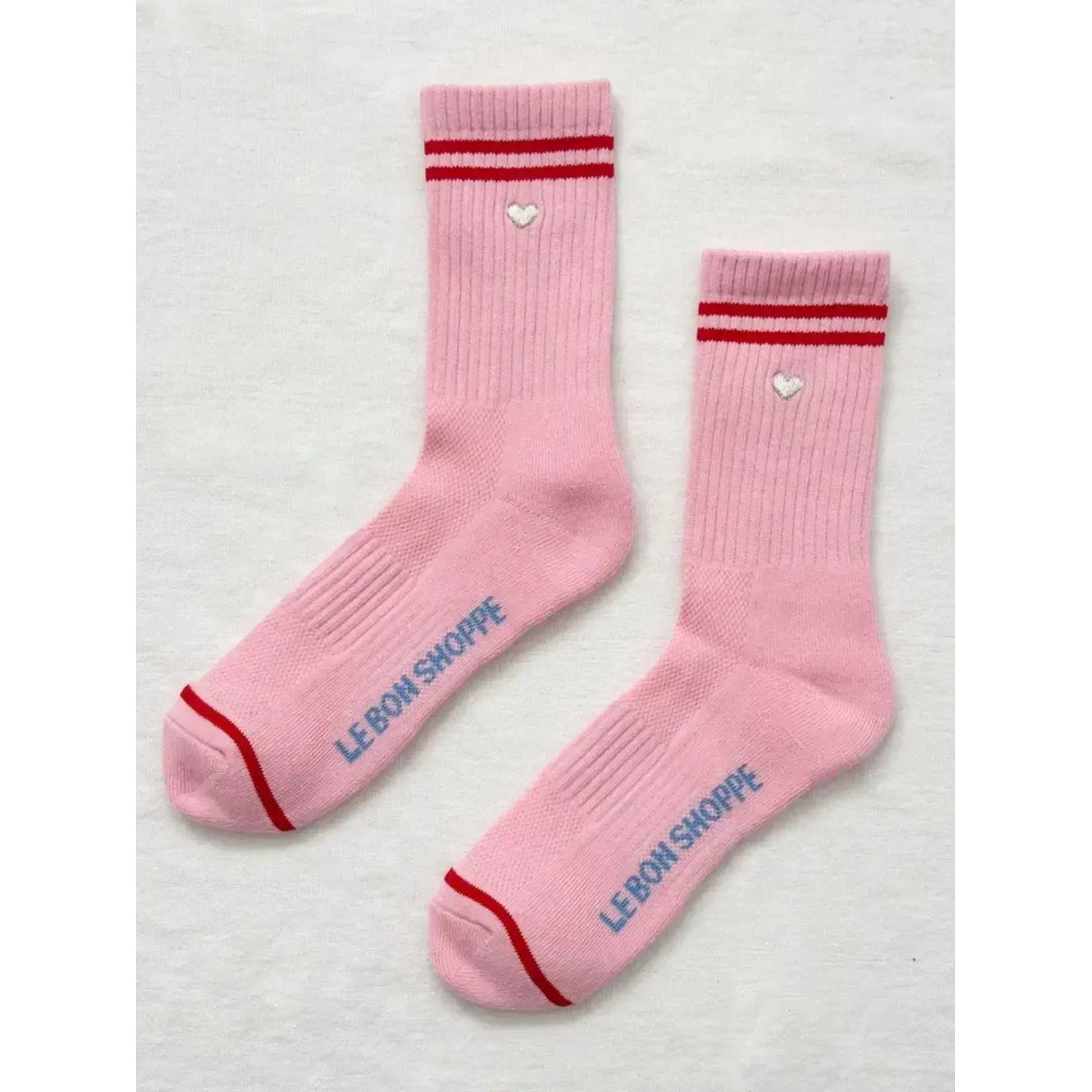 Le Bon Shoppe Embroidered Boyfriend Socks - Amour Pink + Heart