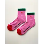 Le Bon Shoppe Embroidered Color Block Girlfriend Socks - Rose Green Heart