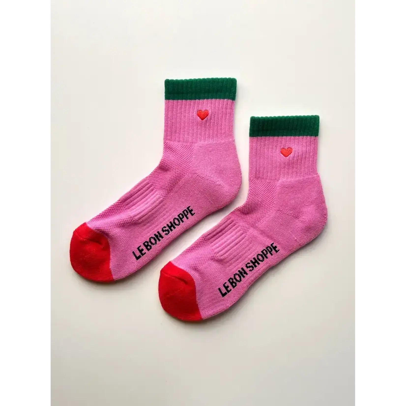 Le Bon Shoppe Embroidered Color Block Girlfriend Socks - Rose Green Heart