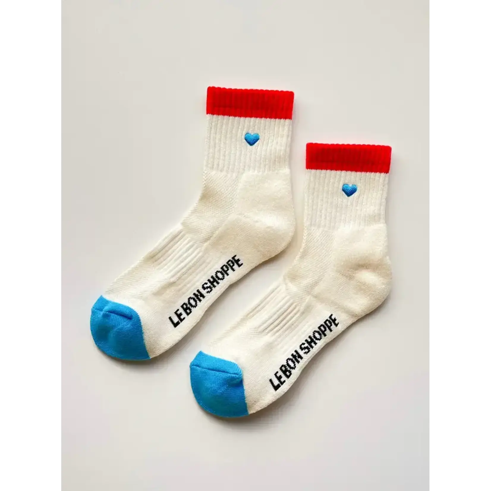 Le Bon Shoppe Embroidered Color Block Girlfriend Socks - Blue Red Heart
